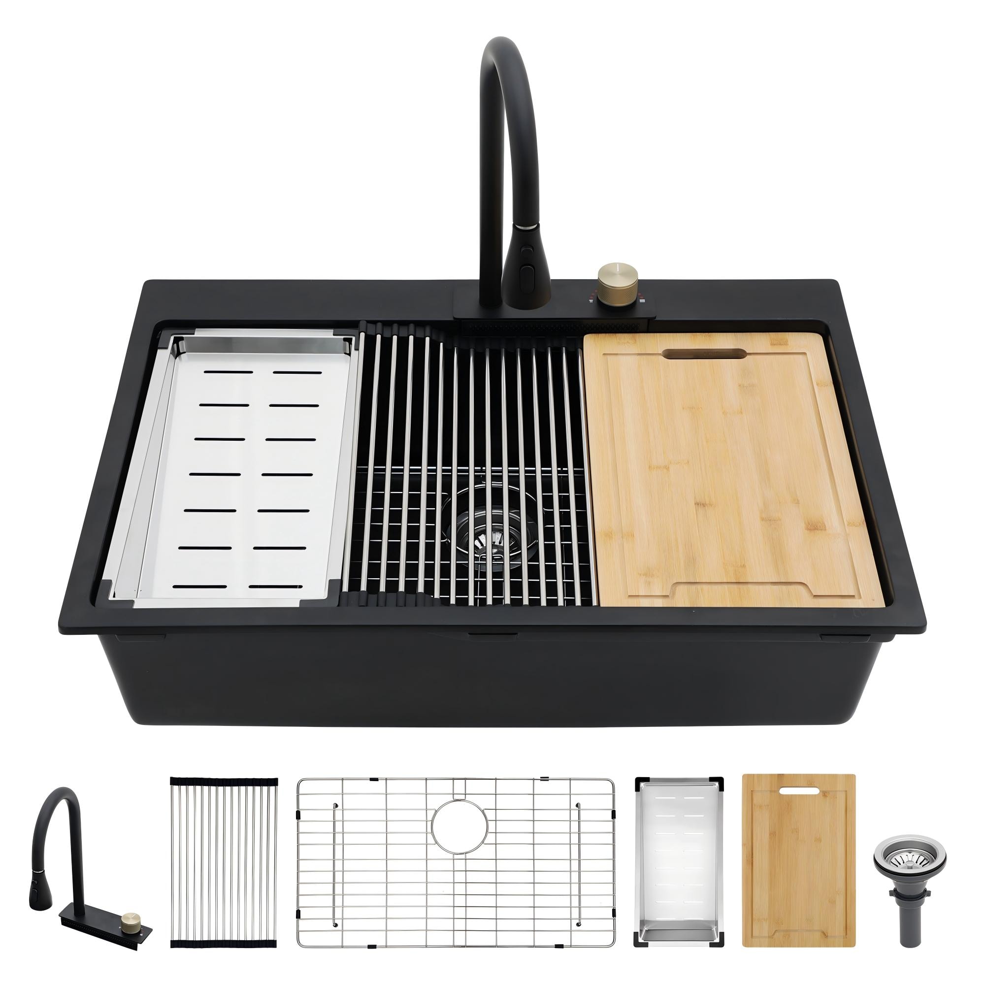 Lordear LD-FYBLTS33 Drop-in 33-in x 22-in Quartz Single bowl Workstation Kitchen Sink All-in-One Kit