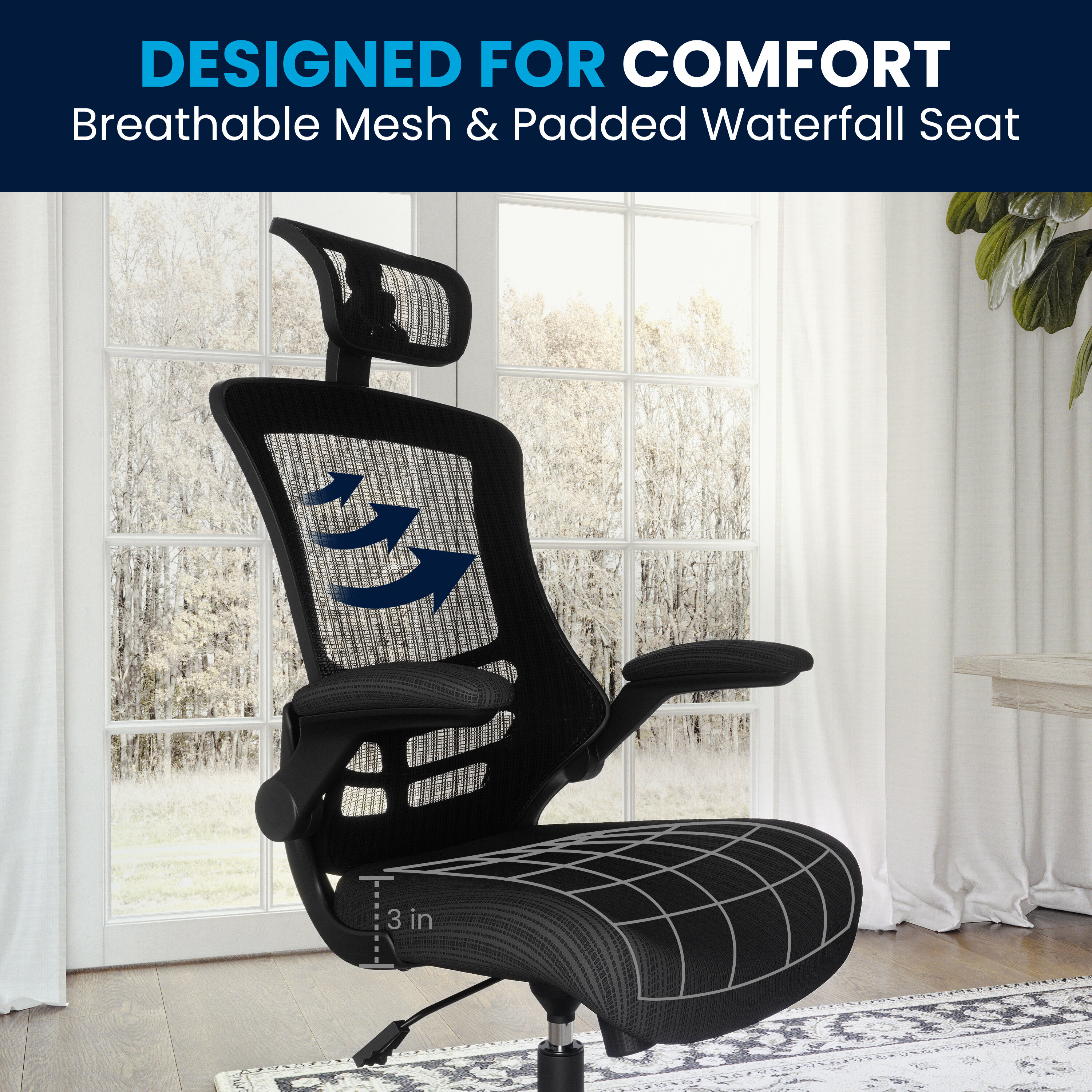 High-Back Black Mesh Swivel Executive Office Chair with Adjustable Arms