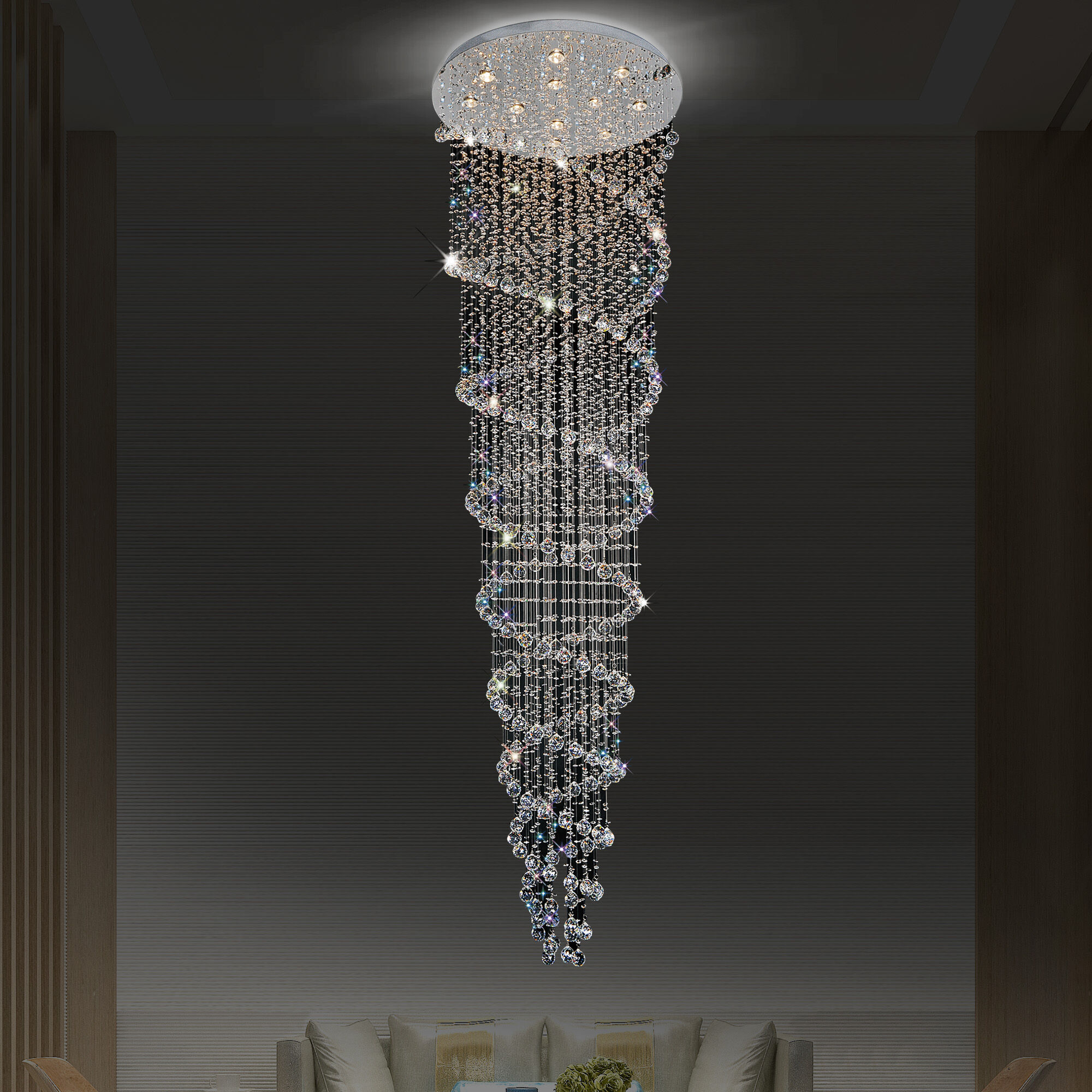 CWI Lighting 6606C32C Double Spiral 12 -Light 32.0-in Chrome Flush Mount Light