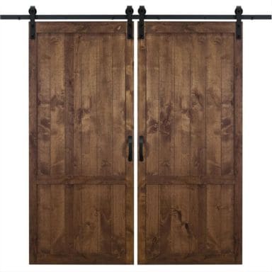 Lubann 32 in. x 84 in. Ready-To-Assemble British Brace Hardwood Knotty Alder Interior Barn Door Slab, Natural wood/unfinished