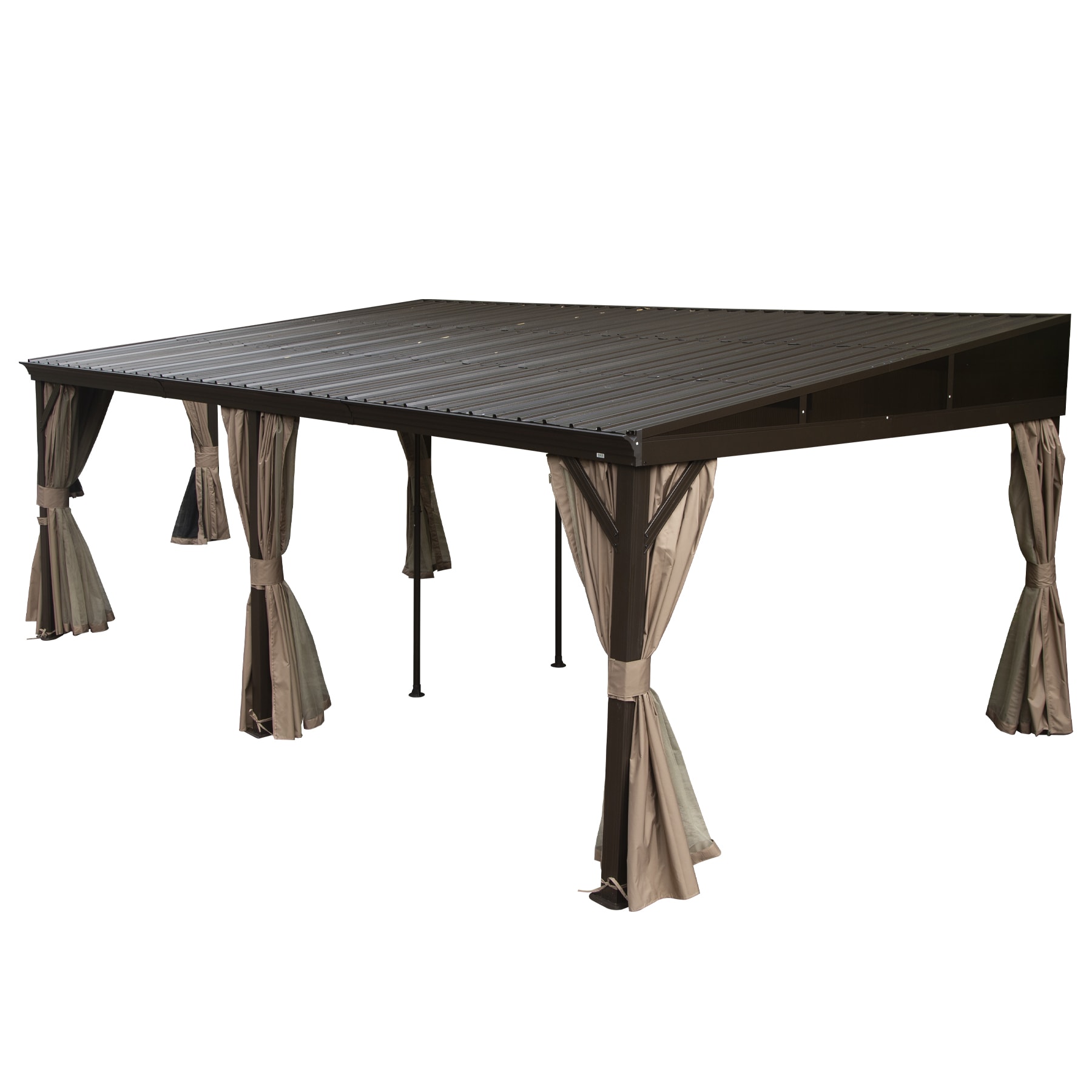 Mondawe MD-LGMF1676 12-ft x 20-ft Brown Gazebo with Hardtop Roof (Screen Included)