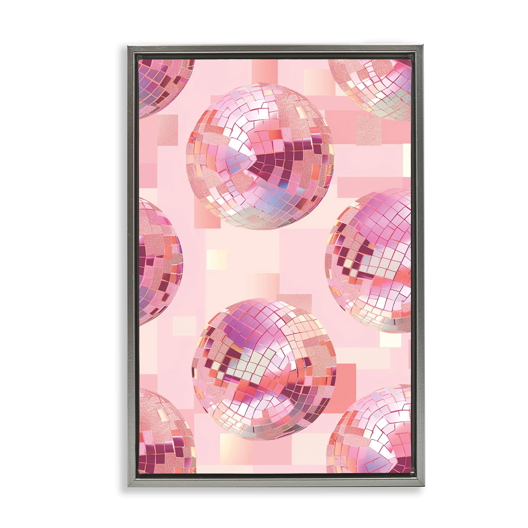 Stupell Industries BT-656-FFL-20X30 Feminine Pink Disco Balls Gray Framed Floater Canvas Wall Art By LSR Design Studio 21 x 31