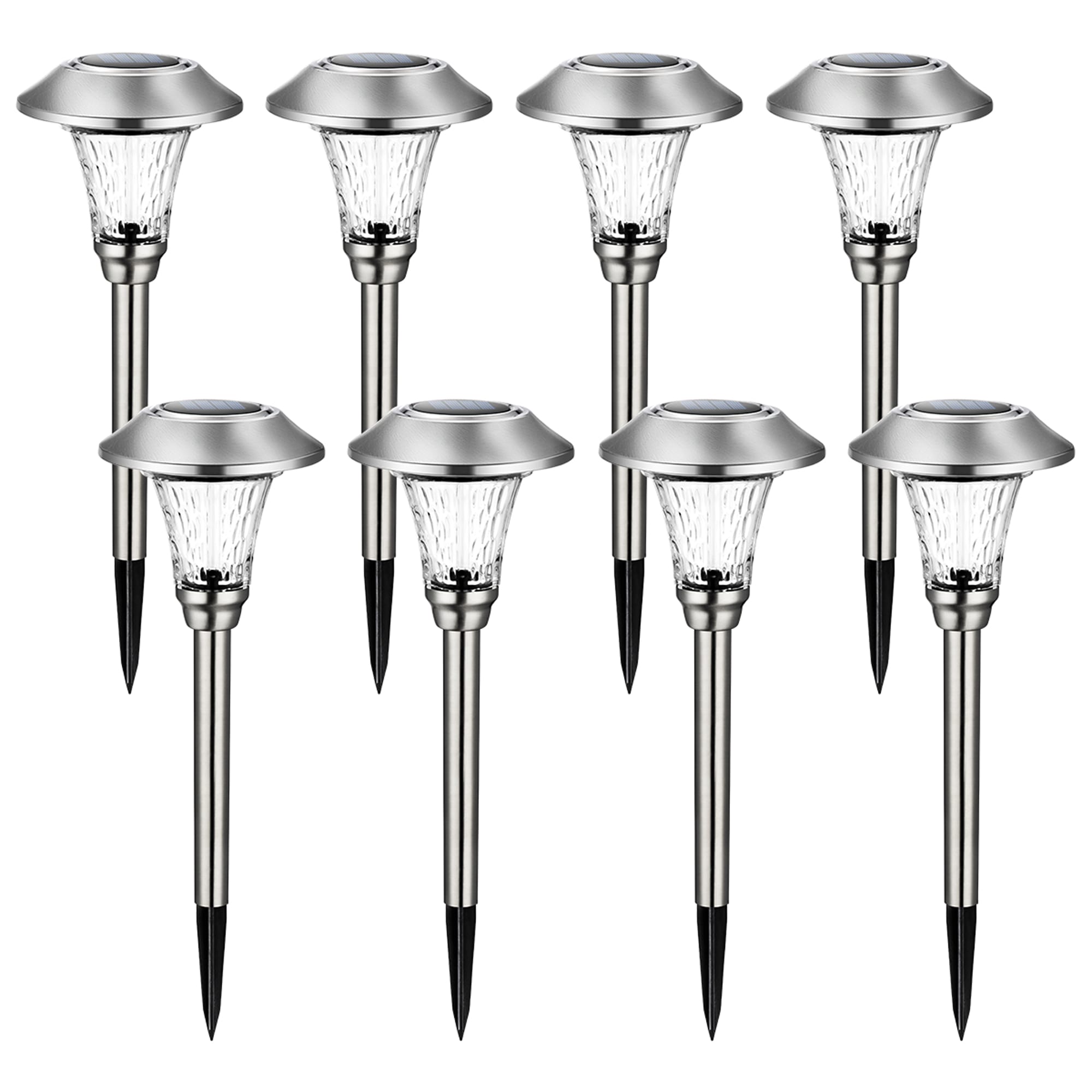 GIGALUMI P-L-BXG-WL1 Solar Metallic Sliver Integrated LED Path Light (8-Pack) 5 -Lumens 2 -Watt Sliver Solar LED Outdoor Path Light ( 3000-K )