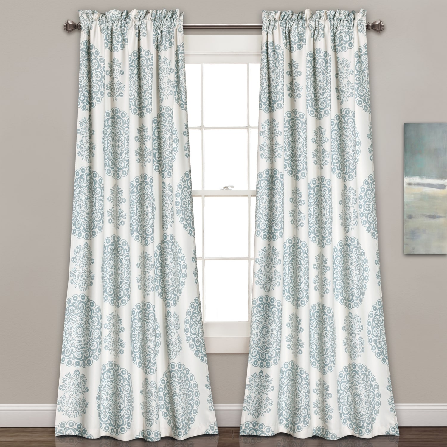 Blue Medallion Room Darkening Polyester Curtain Panels