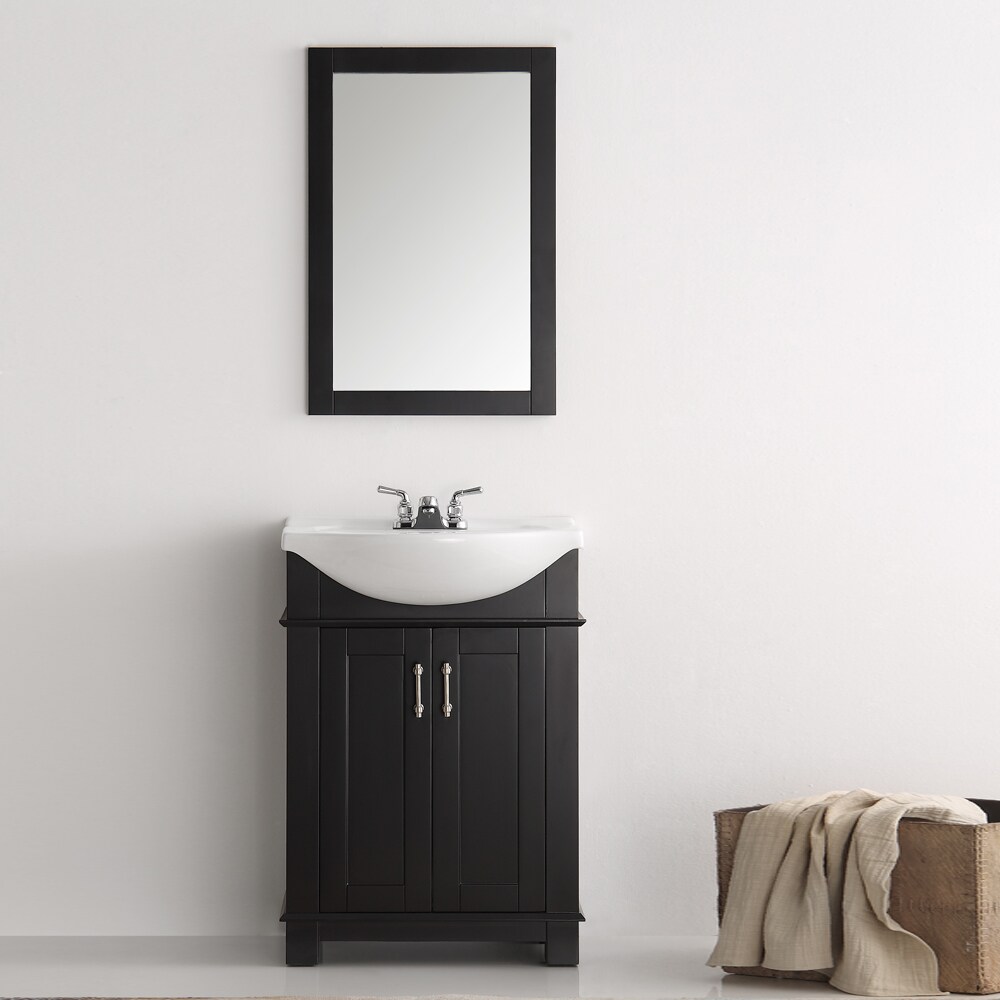 Elegant Hartford 24" Black Solid Wood Bathroom Vanity with Ceramic Top