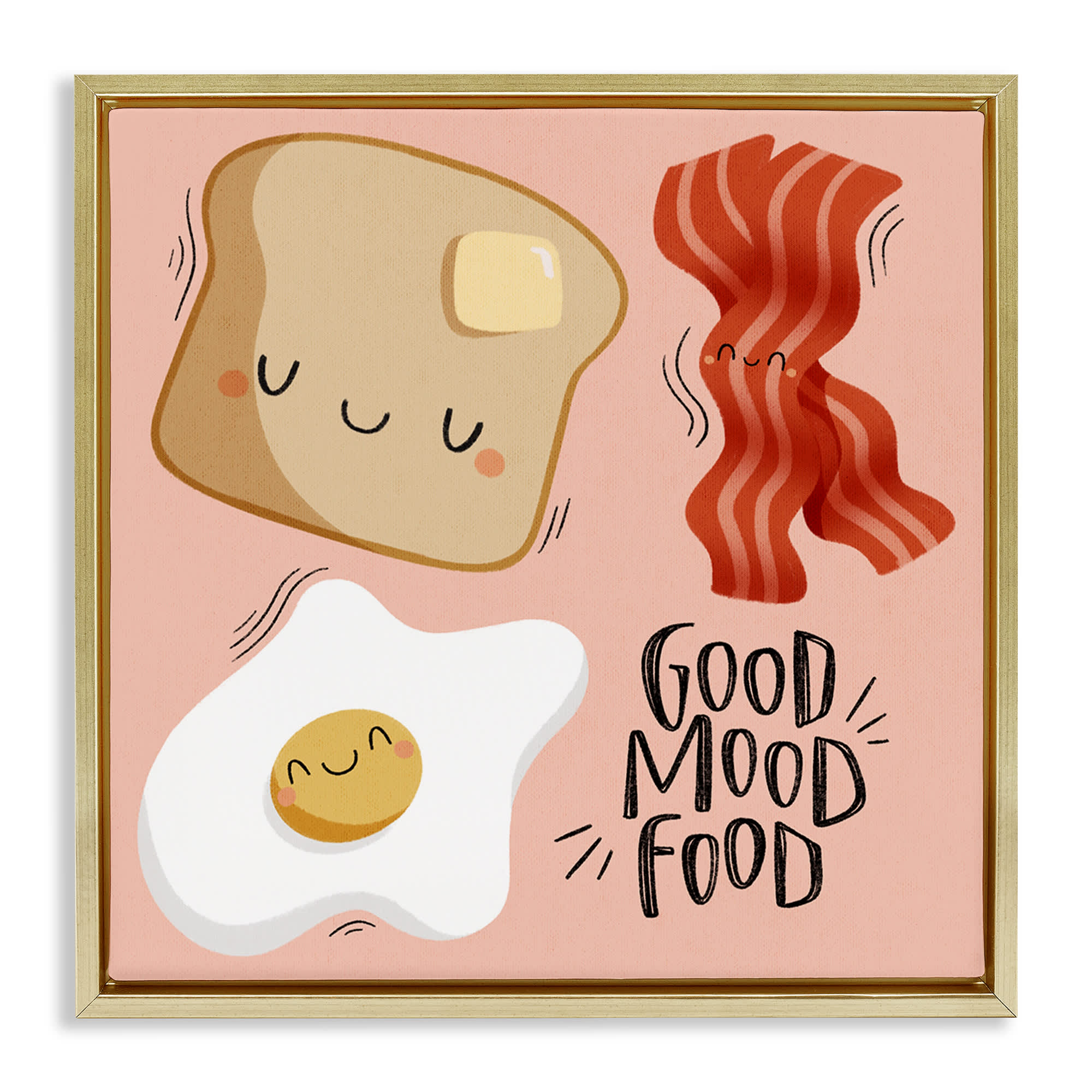 Stupell Industries BT-444-FFG-24X24 Good Mood Food Breakfast Gold Framed Floater Canvas Wall Art By Sarah Hickman 25 x 25