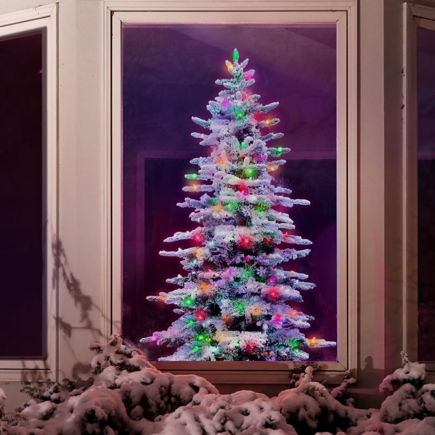7.5-Ft Flocked Pine Artificial Christmas Tree with Multicolor LED Lights