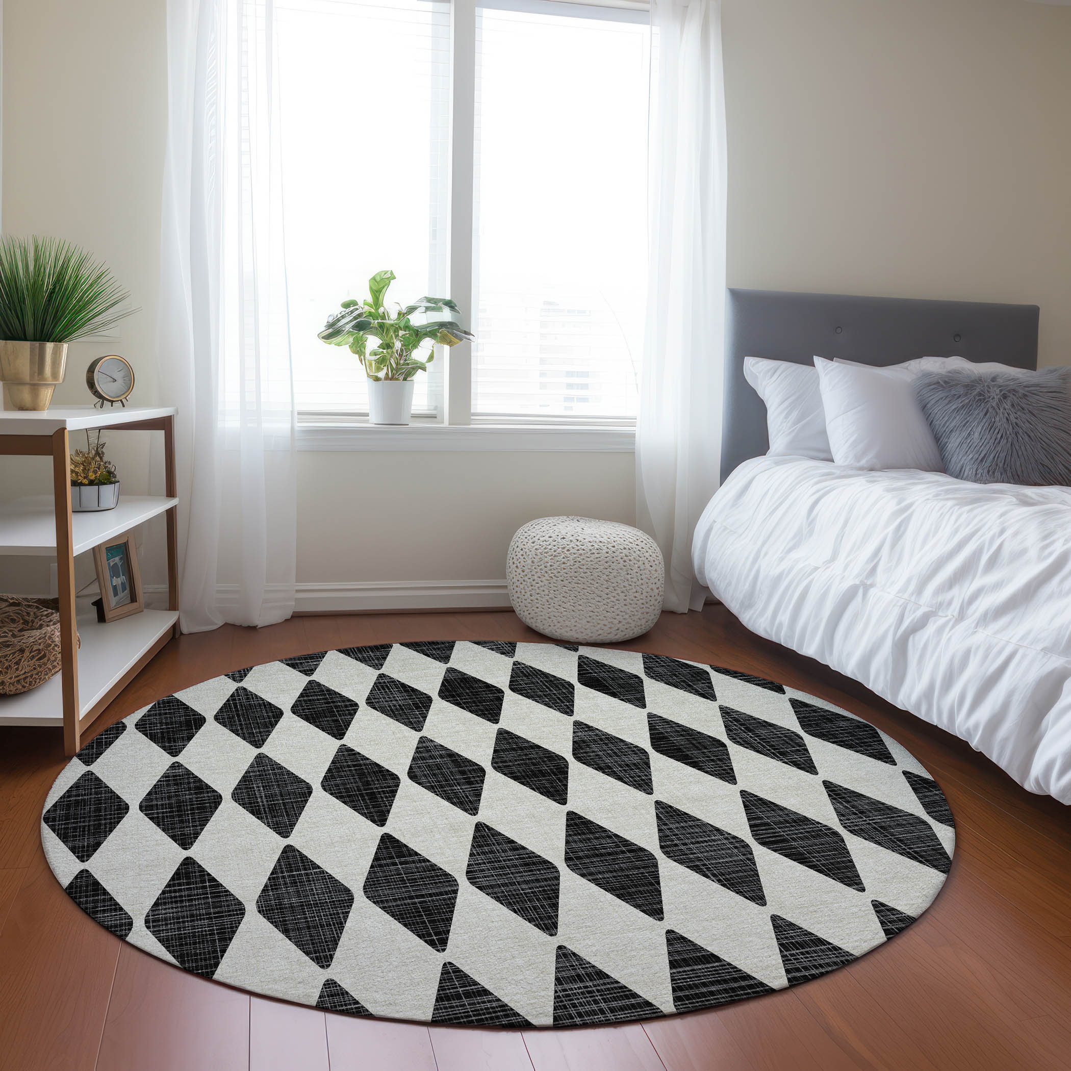 Addison Rugs ACN578BK8RO Chantille ACN578BK 8 x 8 (ft) Polyester Black Round Indoor/Outdoor Geometric Machine washable Area rug