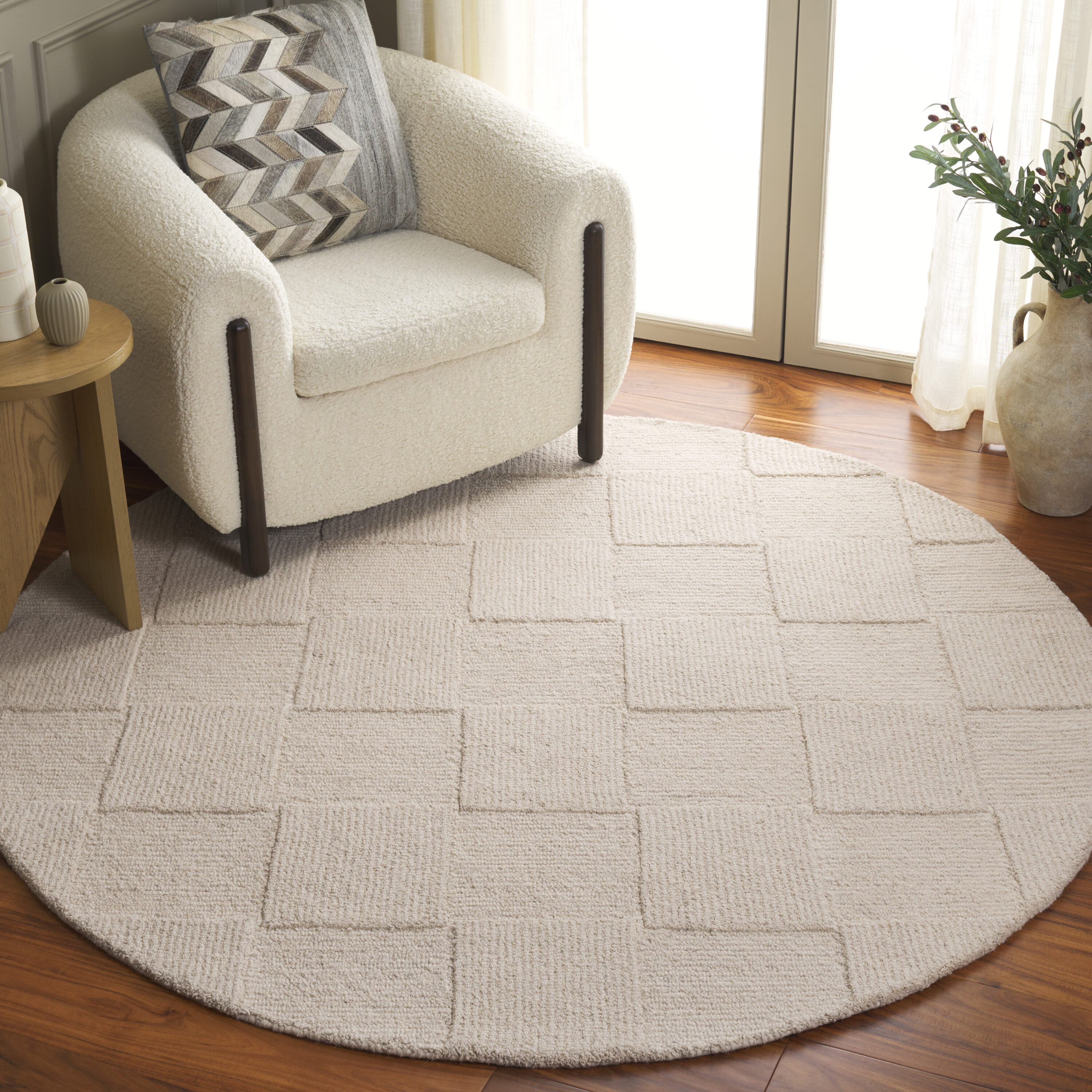  Mykonos 105 Ivory Solid / Tonal 6ft x 6ft Round Rug