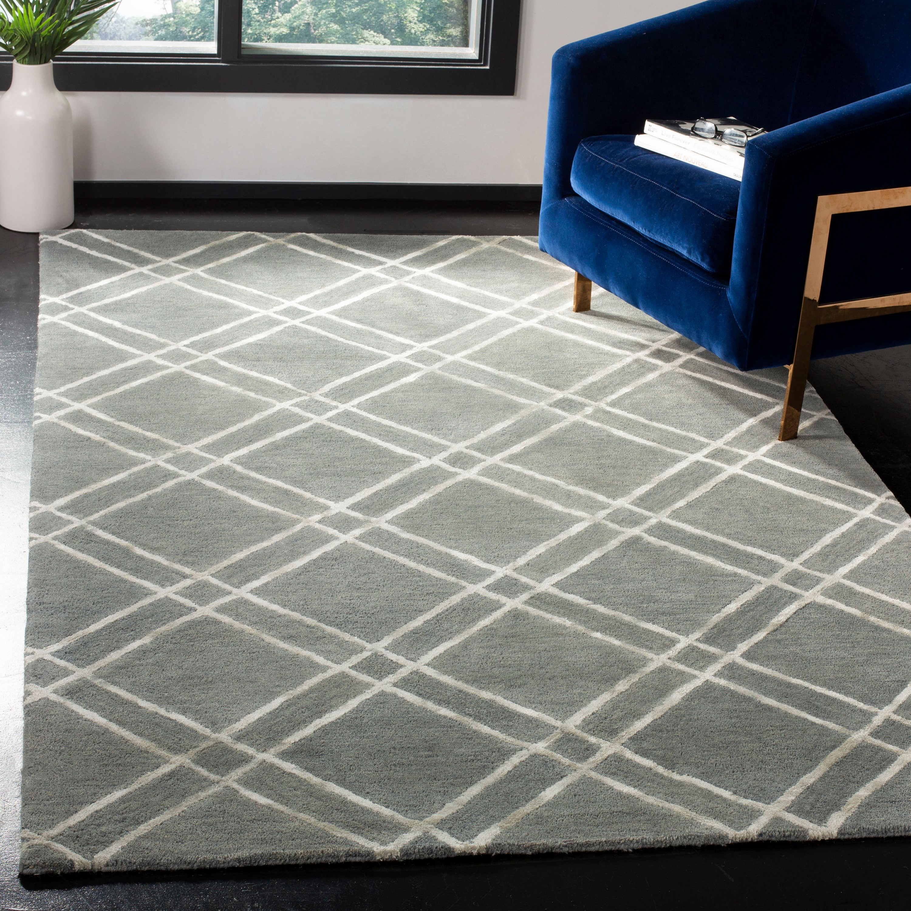 Safavieh HIM901F-3 Himalaya Ama 3 x 5 (ft) Tufted Wool Dark Gray/Ivory Rectangular Indoor Trellis Throw rug