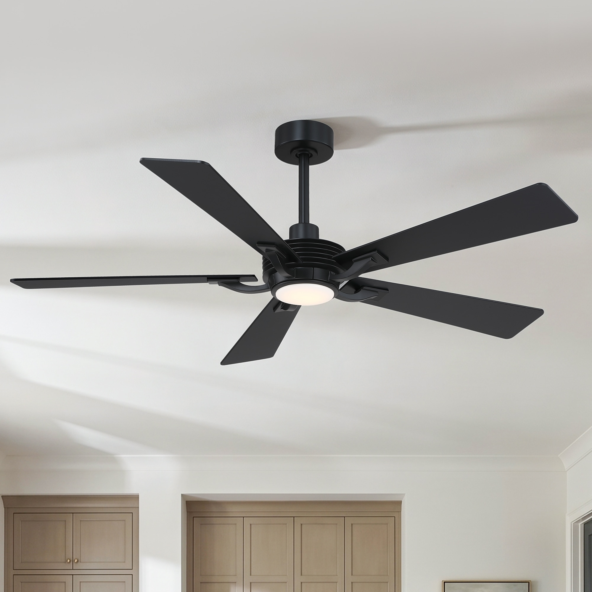 IHOMEadore Adjustable Color Temperature 56-in Black LED Ceiling Fan With Light and Remote Control Included