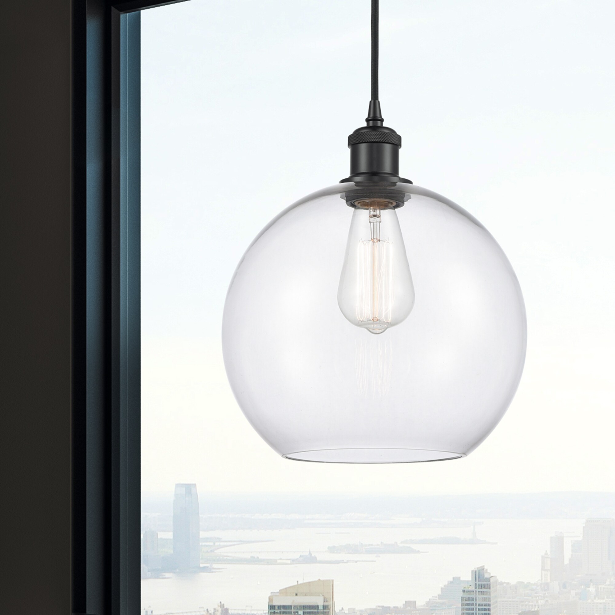 Innovations Lighting 516-1P-BK-G122-10 Athens Clear, Matte Black Industrial Clear glass Globe Medium Hanging Pendant light