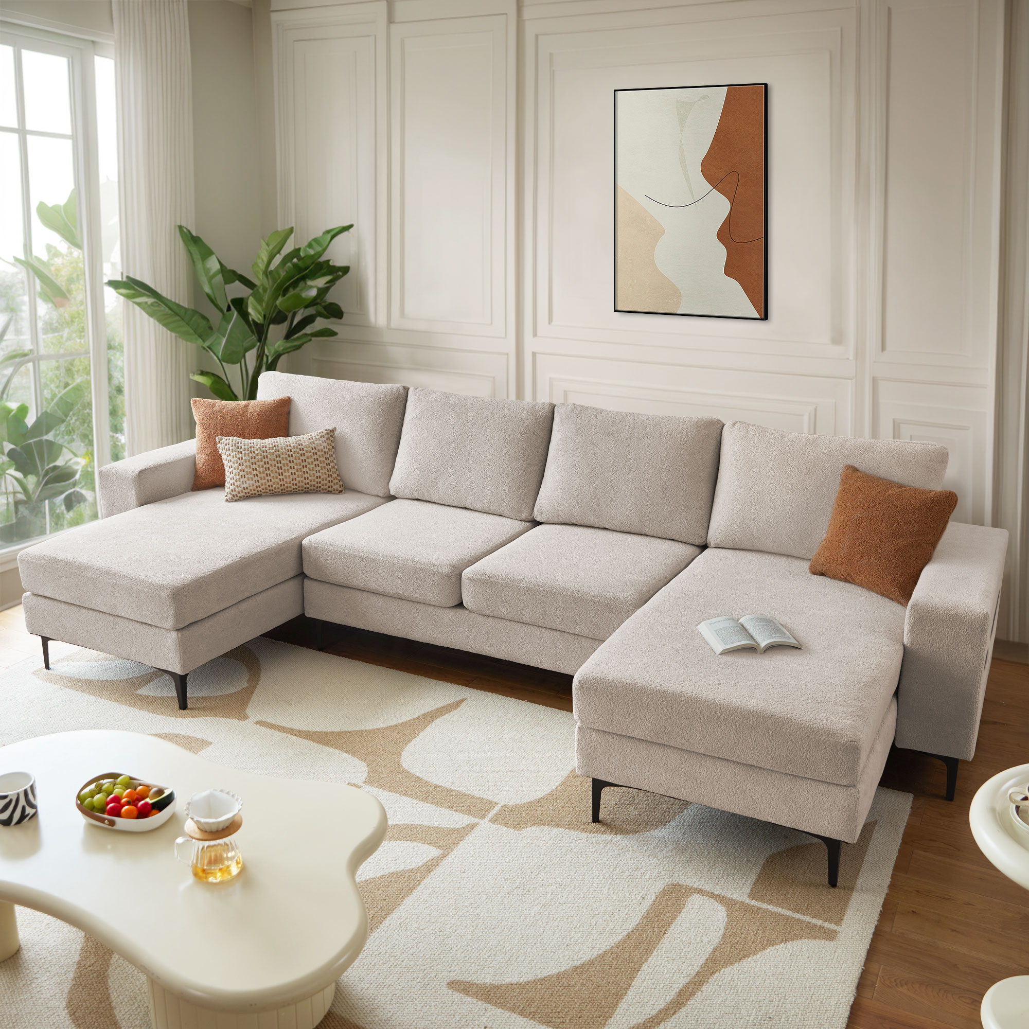 weaxty DCDKI2810 125.98-Inches Modern Camel Cloud Velvet Velvet Sofa