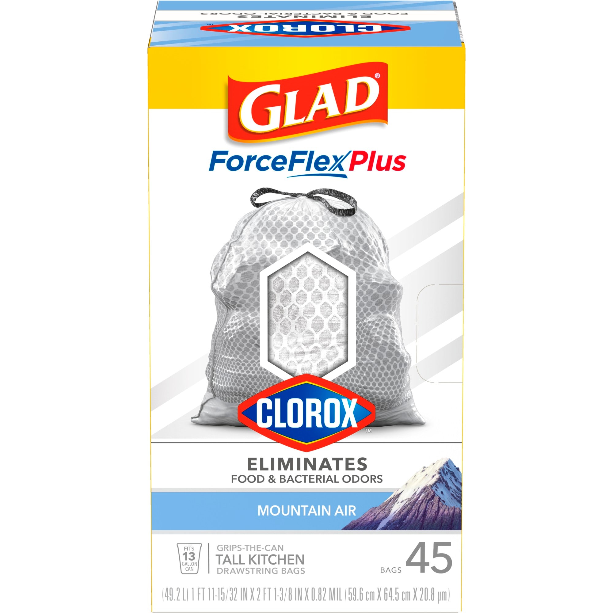 Glad ForceFlex with Clorox 30-Gallons Mountain Air Black Outdoor Plastic  Can Drawstring Trash Bag (50-Count)