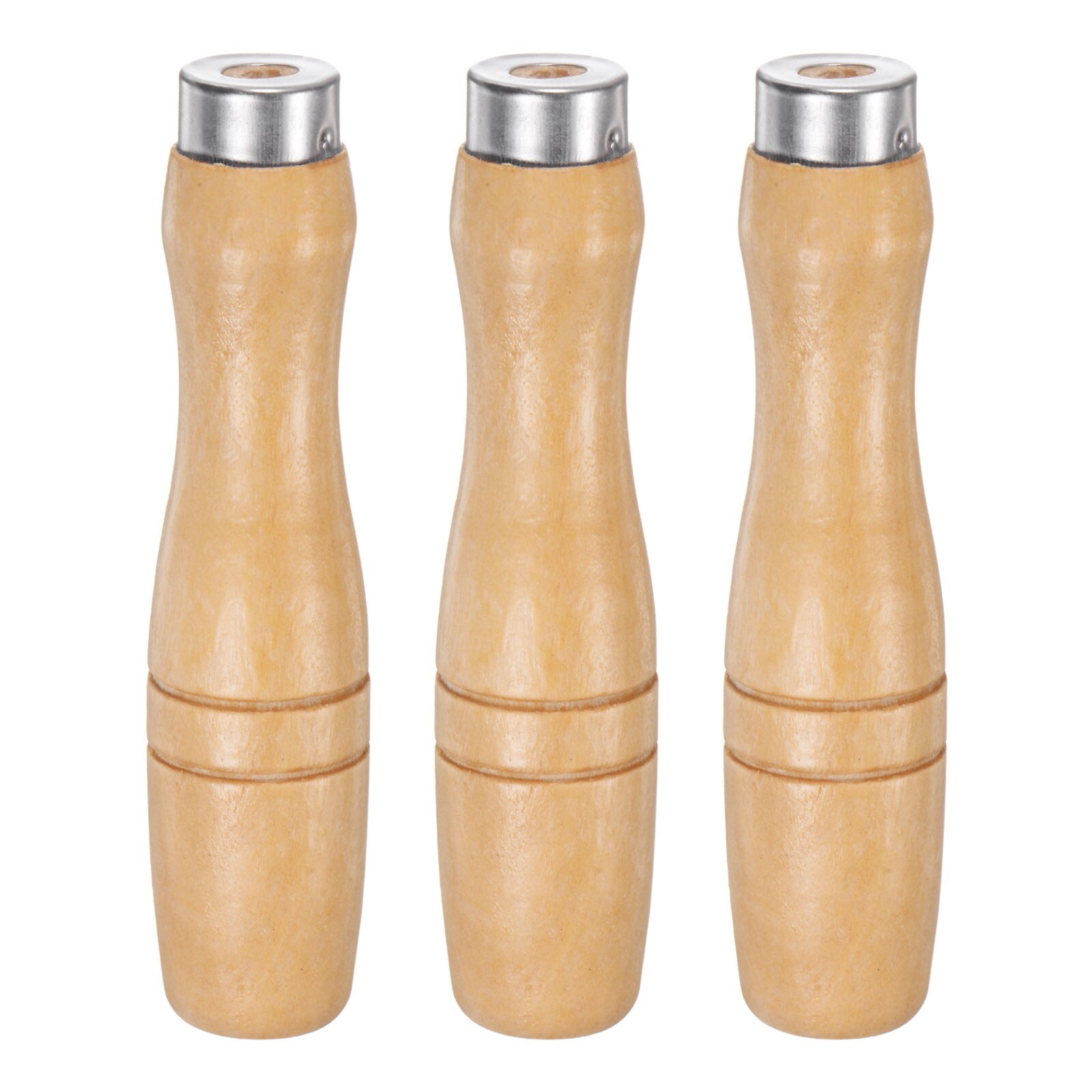 Harfington 3pcs Wooden File Handle 4.13 Inch 4.8mm Round Hole Ergonomic Handles with Metal Collar for 6 Inch Metal Files #S26060900UX3781
