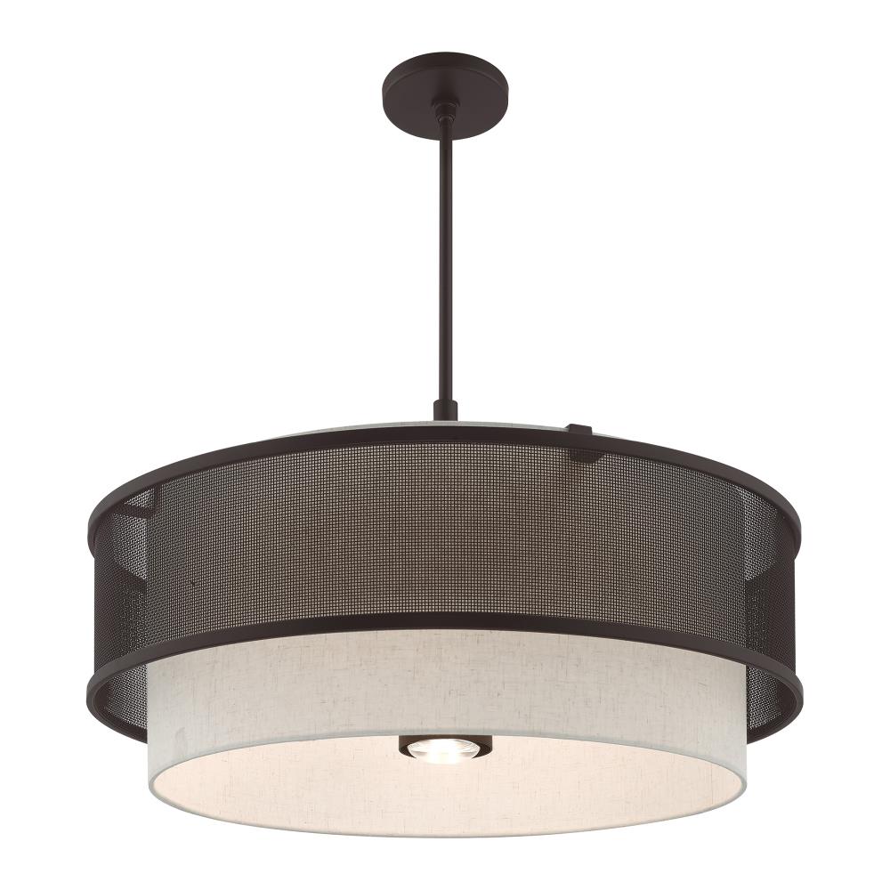 Braddock 5-Light Bronze Drum Pendant with Oatmeal Fabric Shade