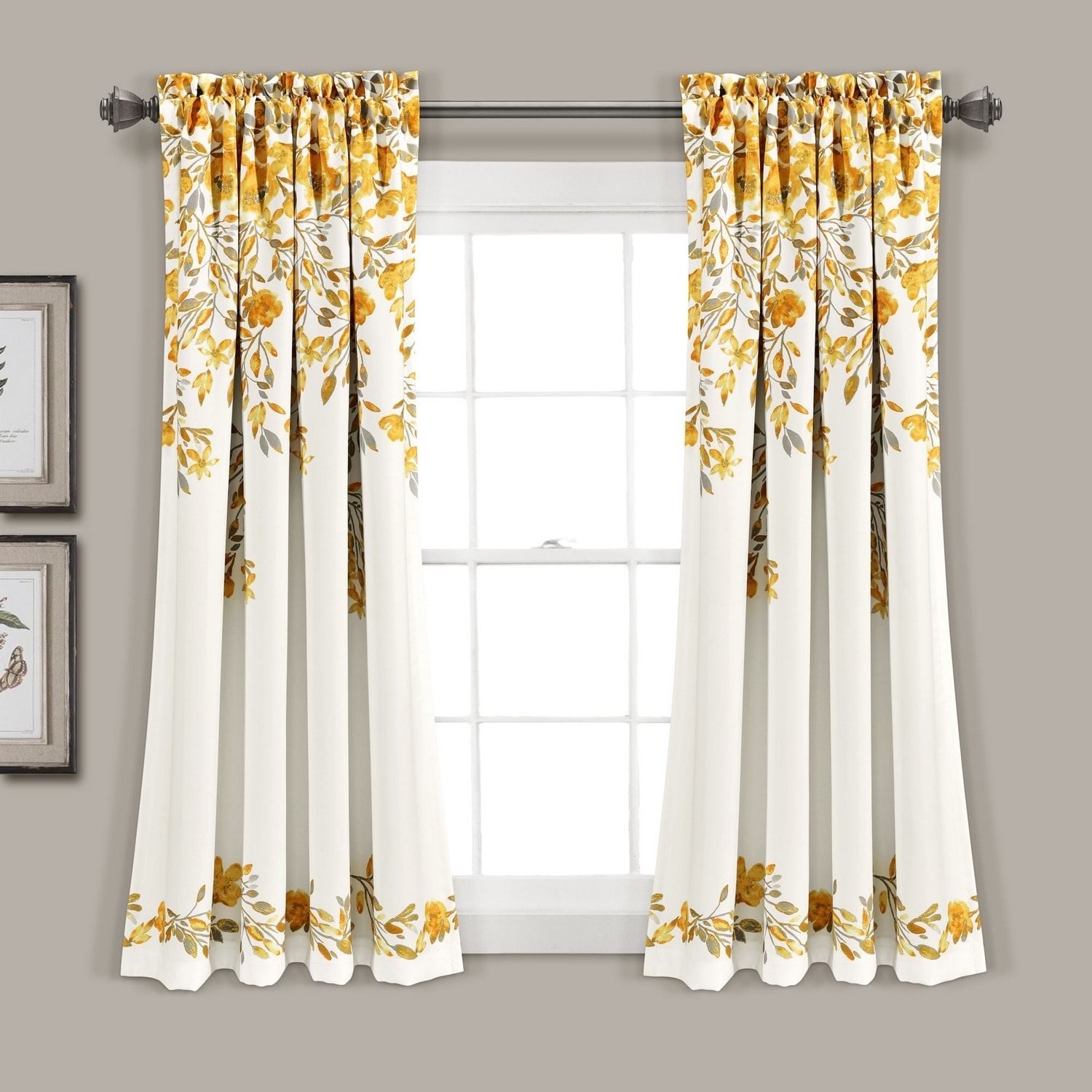 Lush Decor 16T007781 63-Inches Yellow Floral Light filtering Rod pocket Curtain panel pair