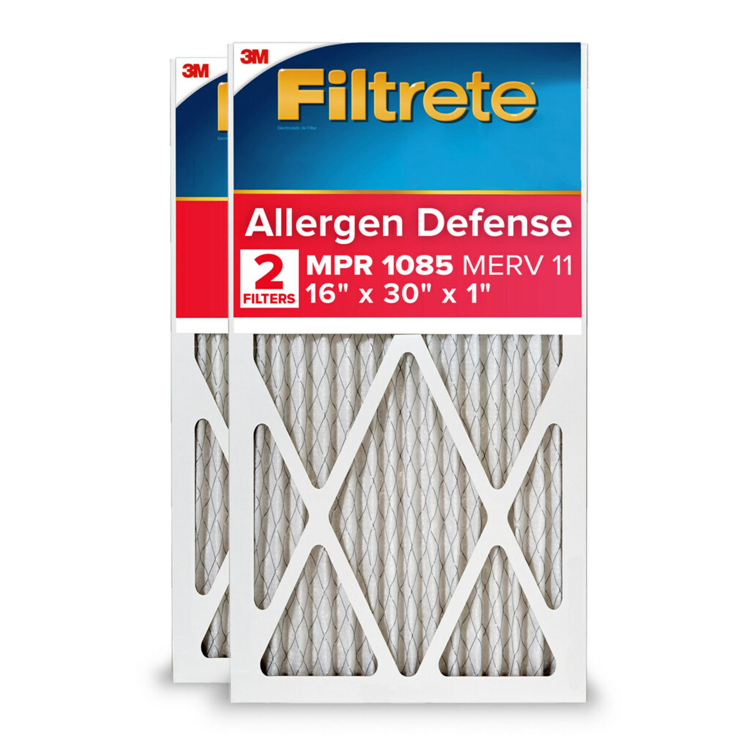 Filtrete 1227-2PK 16-in W x 30-in L x 1-in MERV 11 1085 MPR Allergen Defense Extra Electrostatic Pleated Air Filter (2-Pack)
