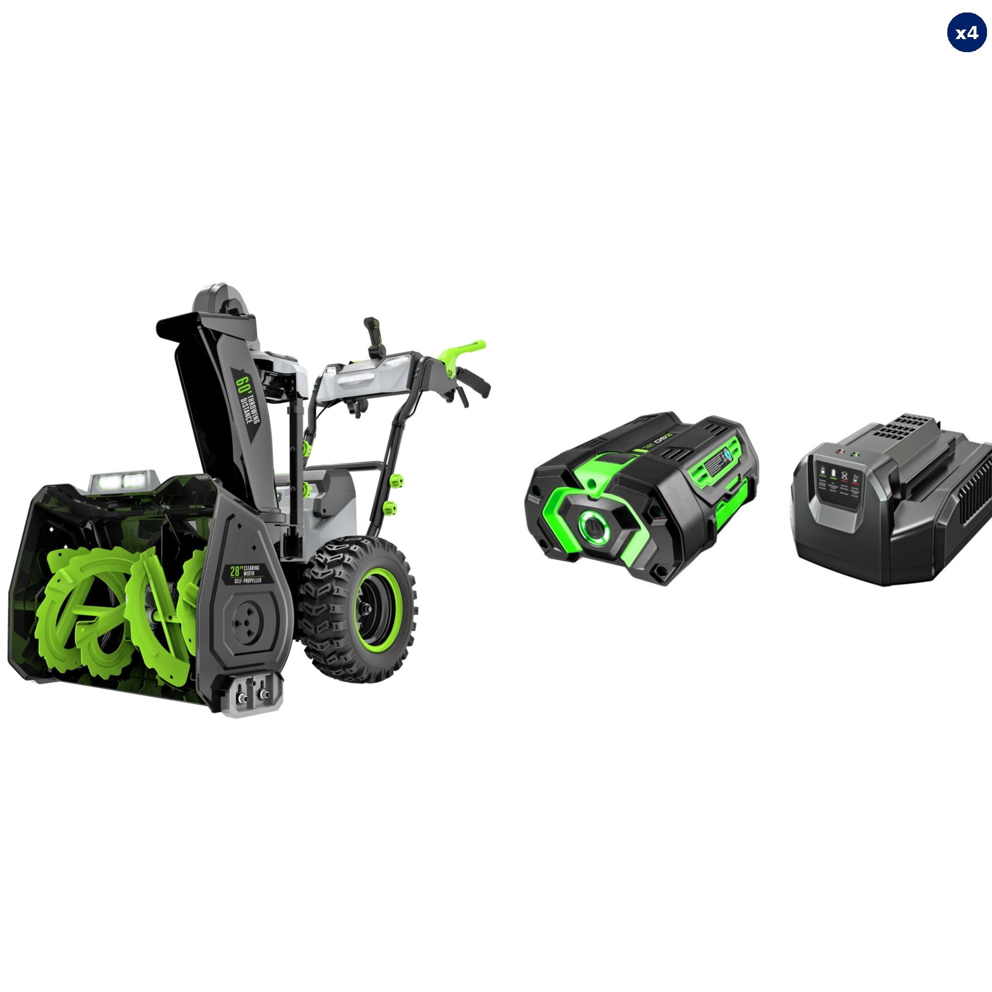 EGO POWER+ Peak Power 56V 28 in Two Stage Self Propelled Snow Blower with Heated Handles, Electronic Chute Control, (4) 5.0Ah ARC Lithium Battery, and Standard Chargers