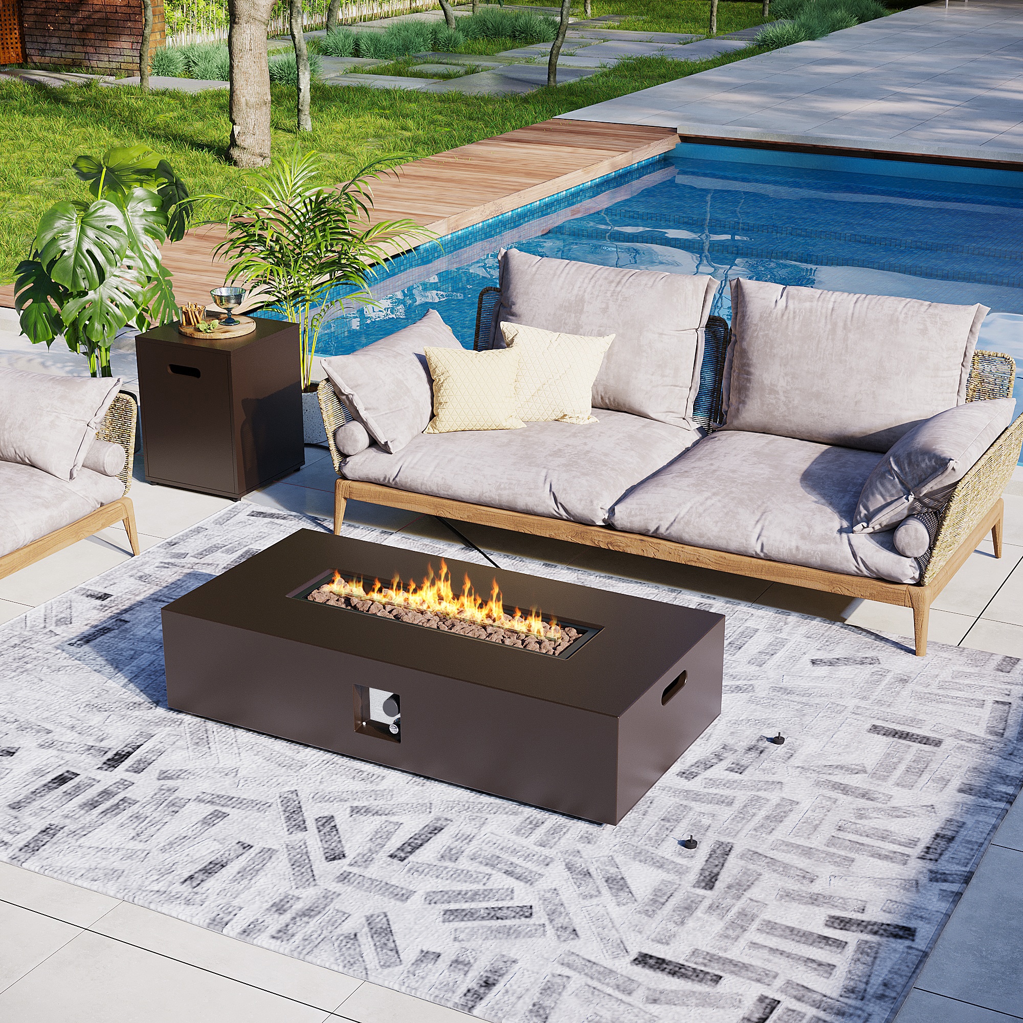 Patio Watcher 56TP-BROWN-KDWST 56-in W Brown Iron Rectangle Liquid propane Fire pit table
