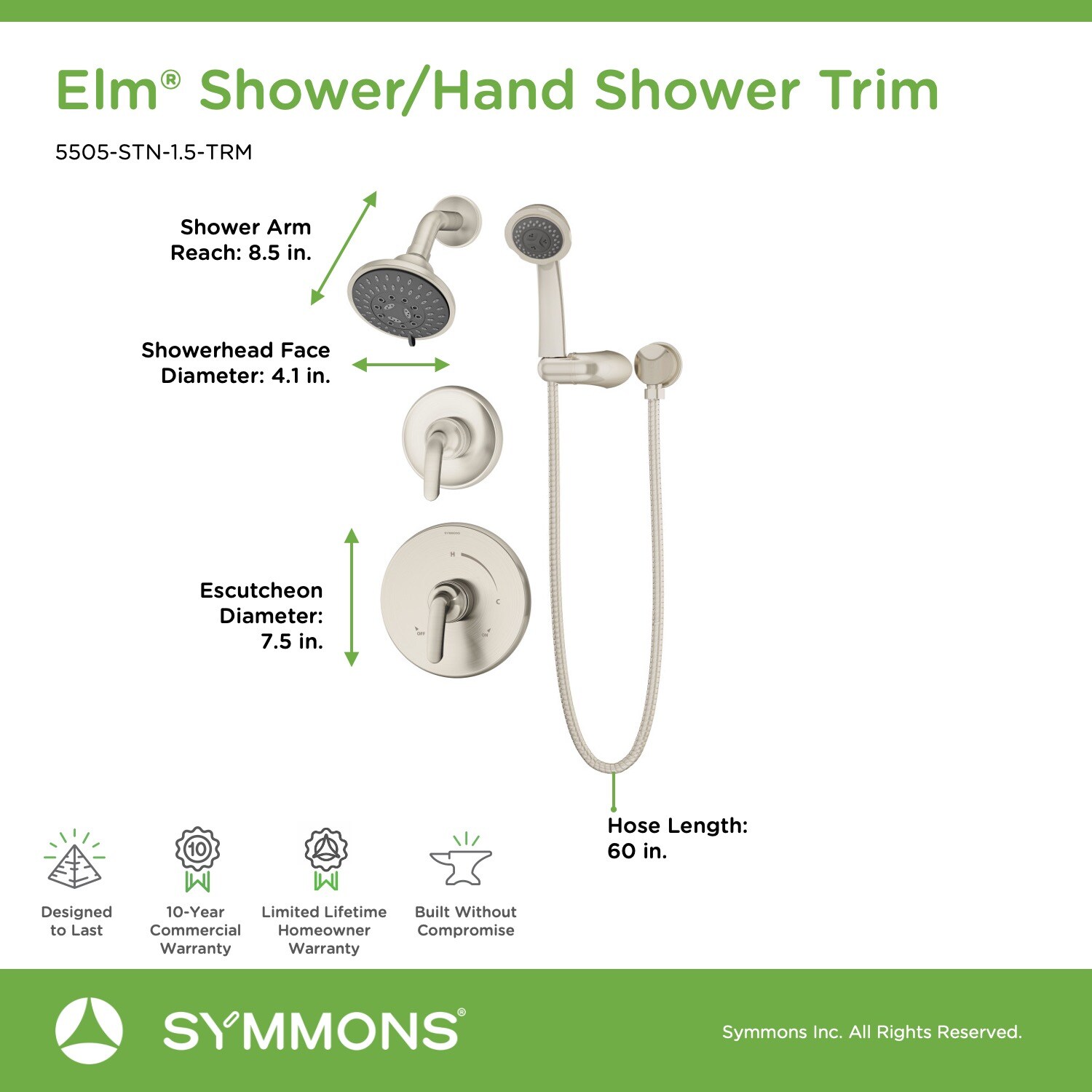 Symmons 5505-STN-1.5-TRM Tub-Shower-Faucets - View #8