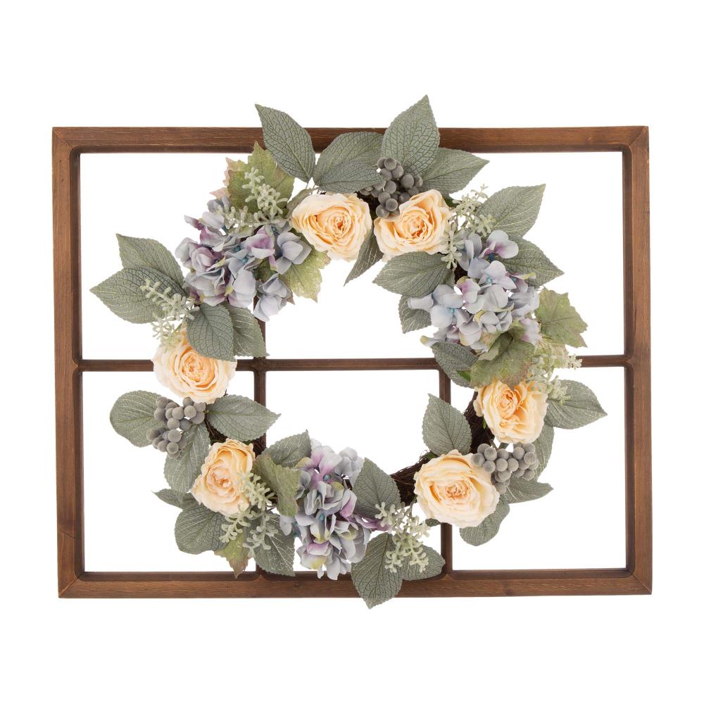 Glitzhome 2005500005 7-in Multi Hydrangea Artificial Wreath