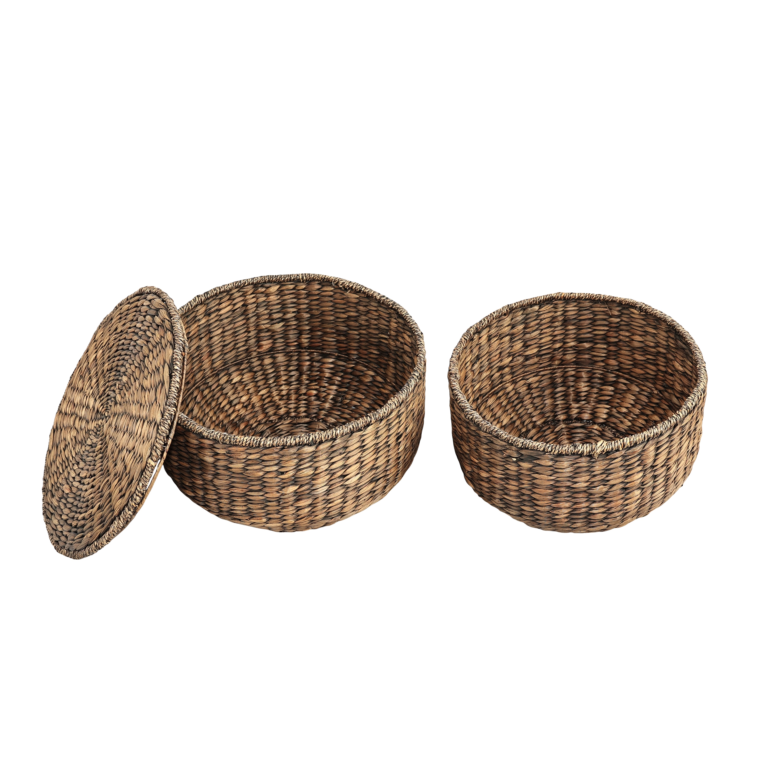 18" Brown Wash Handwoven Hyacinth Storage Accent Table