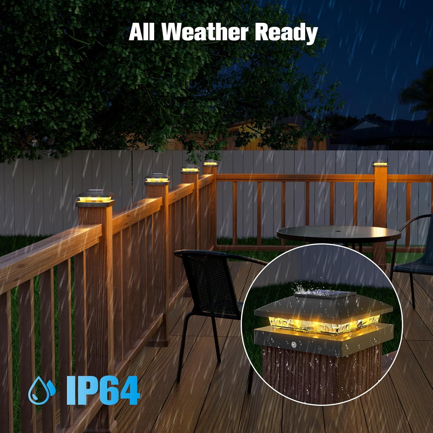 Etokfoks  8 pack 4 x 4 solar post cap lights waterproof warm white deck and fence lights for wooden and vinyl posts with black finish