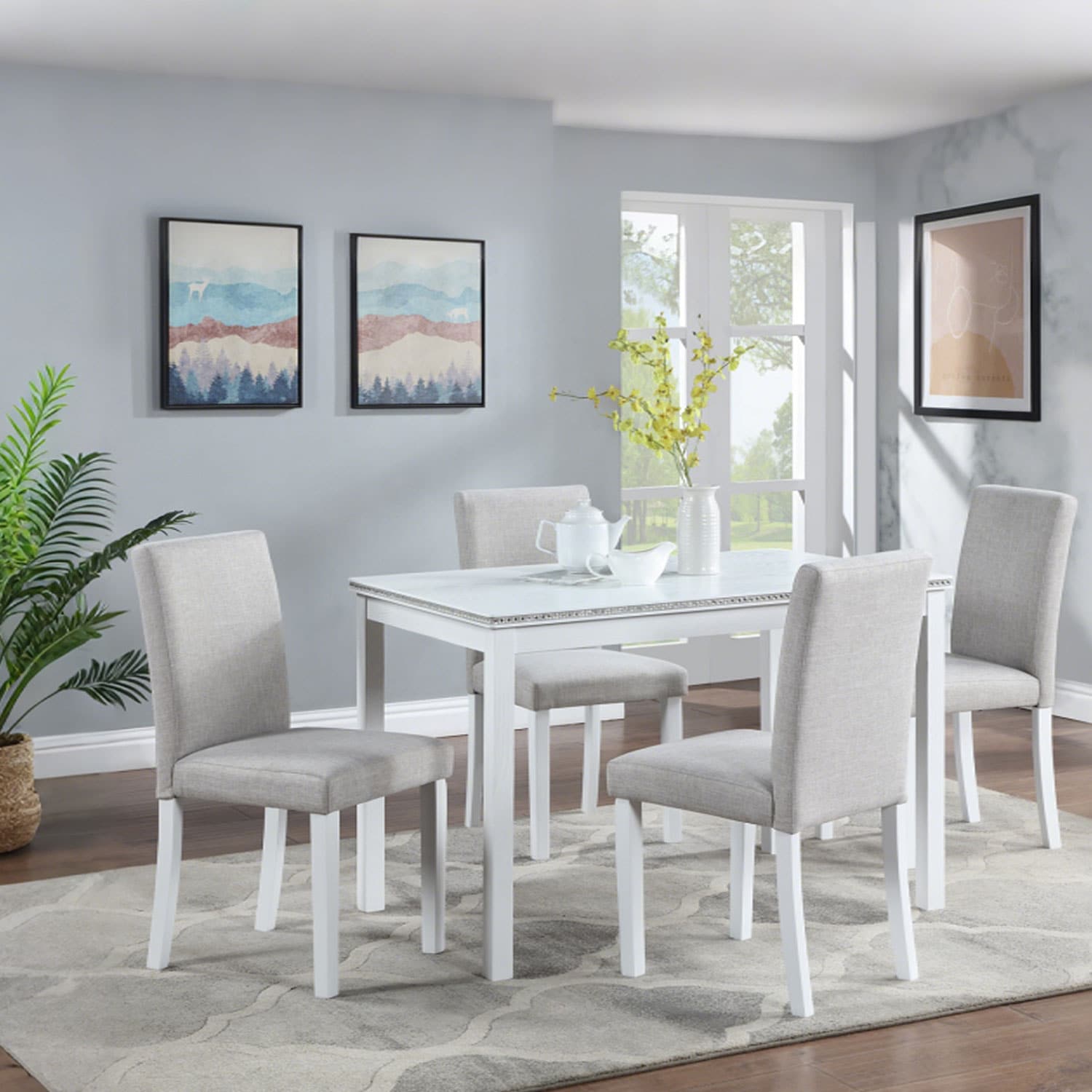 GZMR GM-W1949 5-Piece Wooden Dining Table Set Light Gray,White Contemporary/Modern Dining Room Set with Rectangular Table ( Seats 4 )