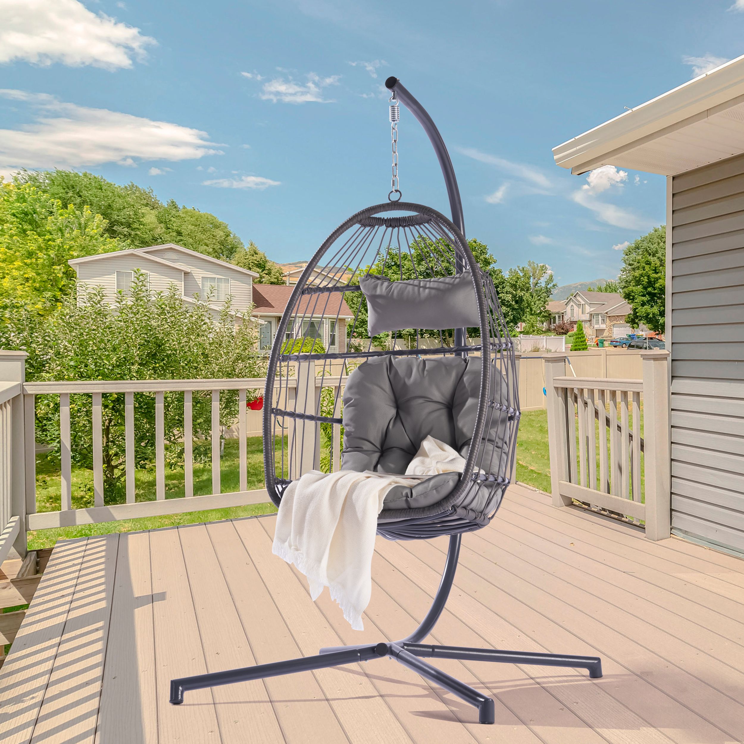 Hammock Chair with Foot Rest, Sky Chair with Metal Bar, Hanging Chair  Outdoor wi