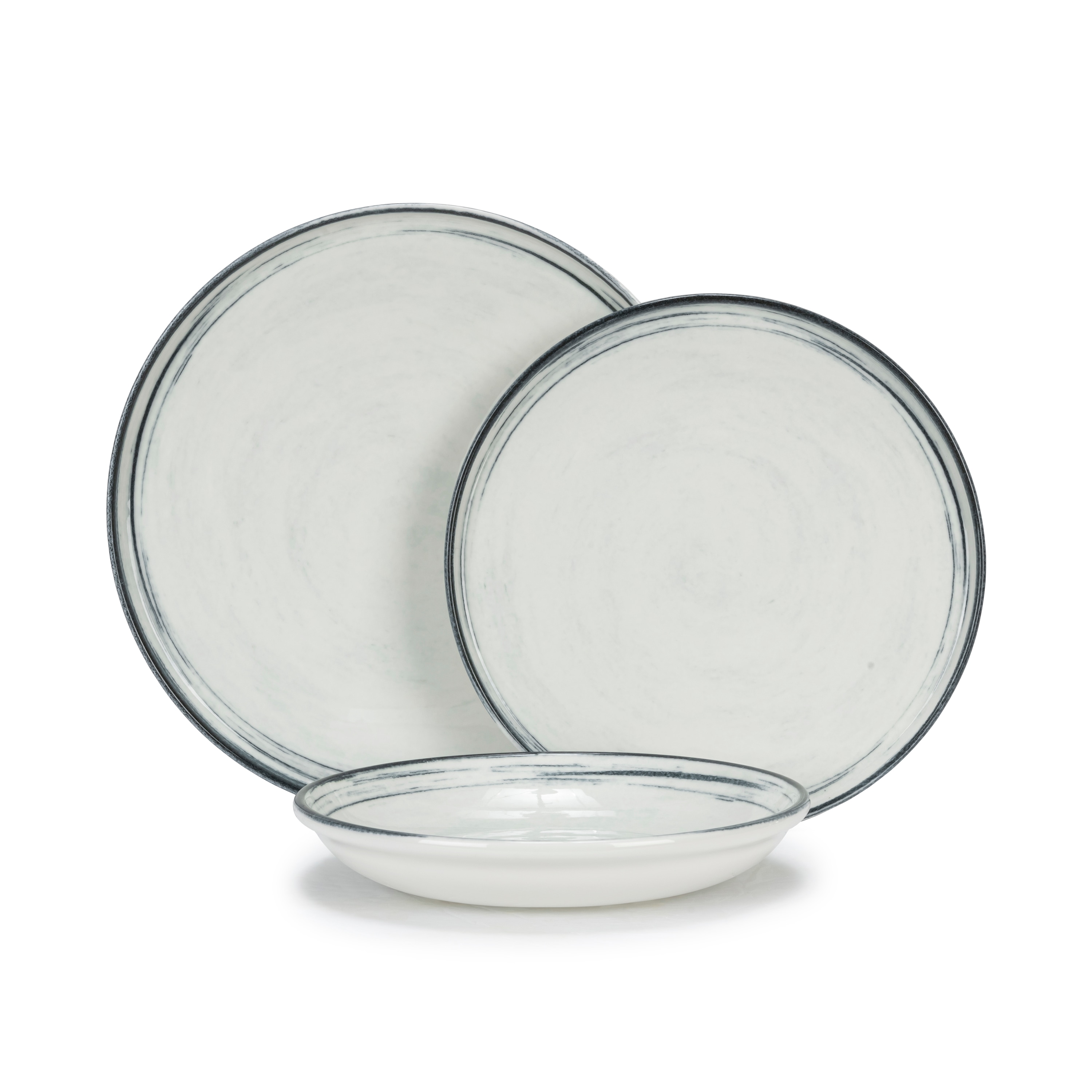 French Home Laguiole FHD2 12 -Piece Off-White and Navy Porcelain Dinnerware