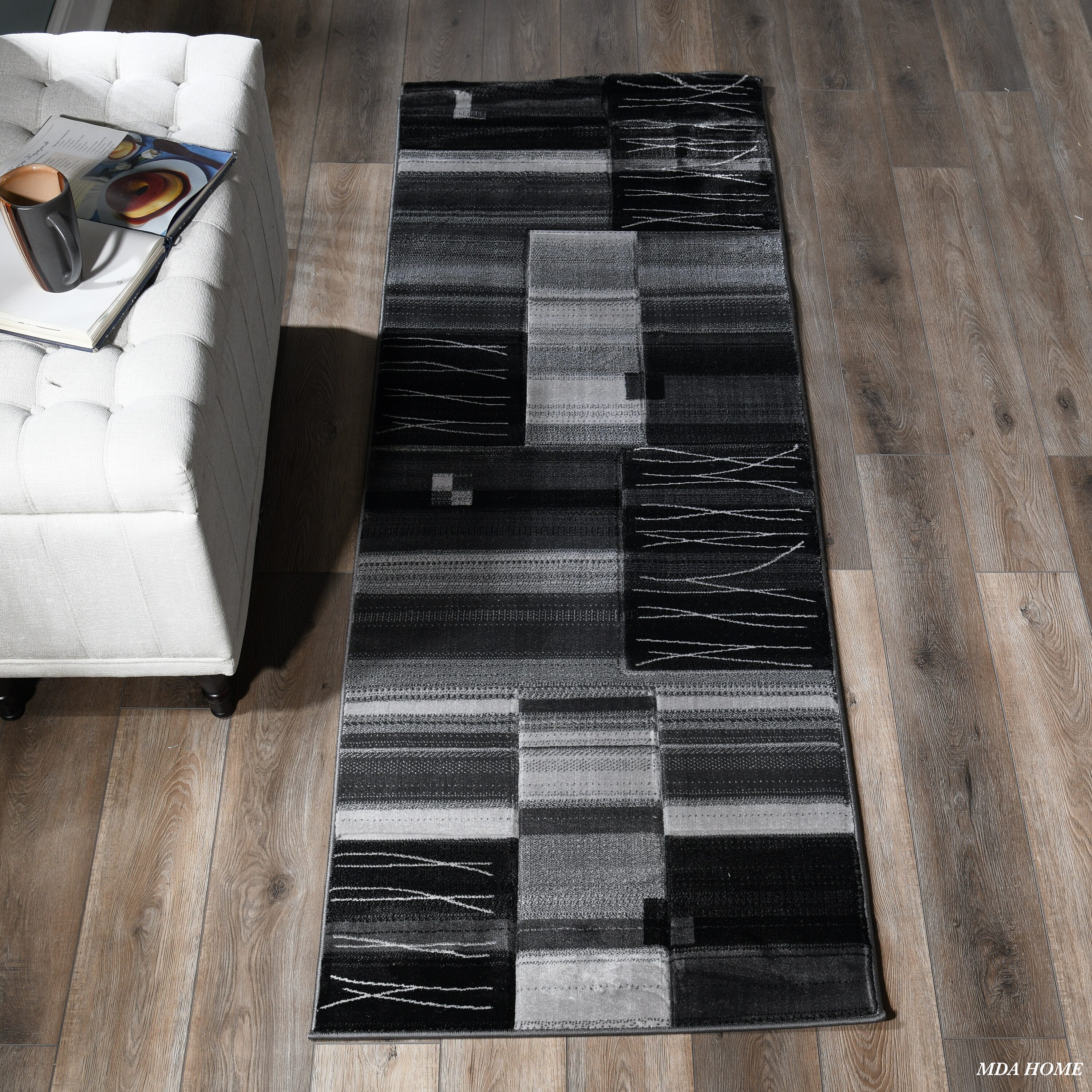 MDA Rugs GM1628 Glamour 2 x 8 (ft) Polypropylene Black/Gray Rectangular Indoor Abstract Runner