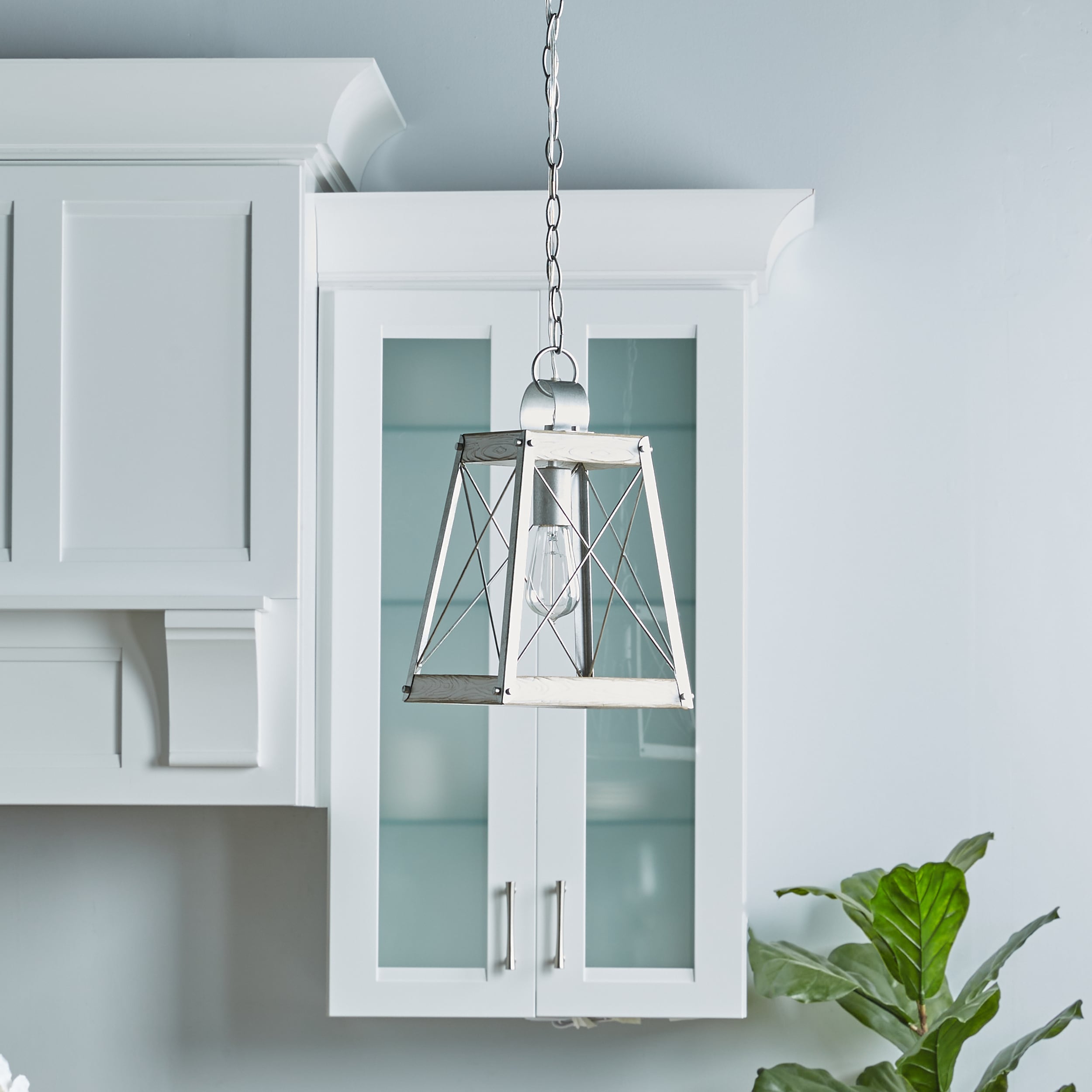 Progress Lighting Bradberry Antique White with Galvanized Accents Farmhouse  Square Led Mini Hanging Pendant Light in the Pendant Lighting department at