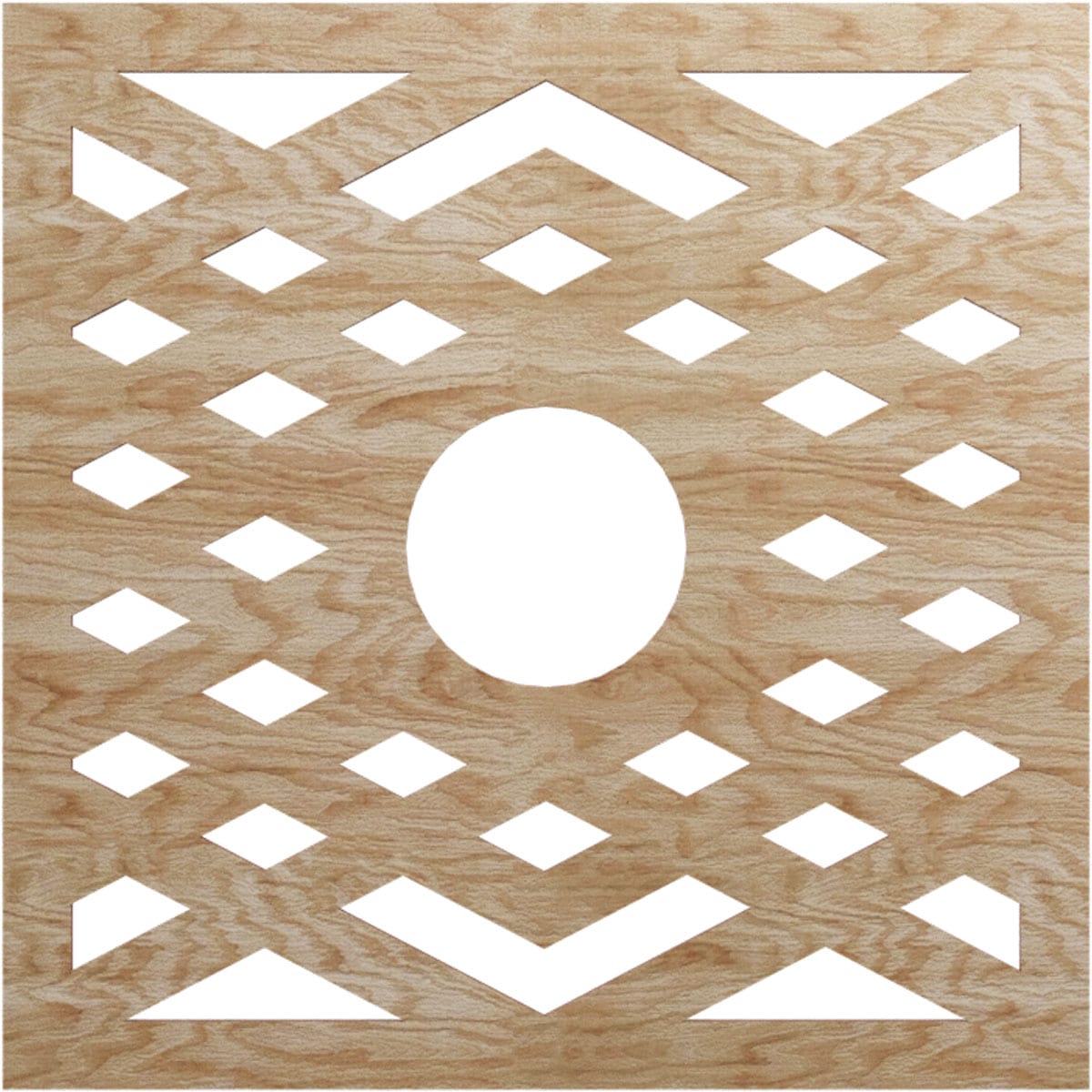 Ekena Millwork CMWP26X26X0375CHRO Chevron Fretwork Pierced 26-in W x 26-in L Architectural Red Oak Wood Whole Ceiling Medallion