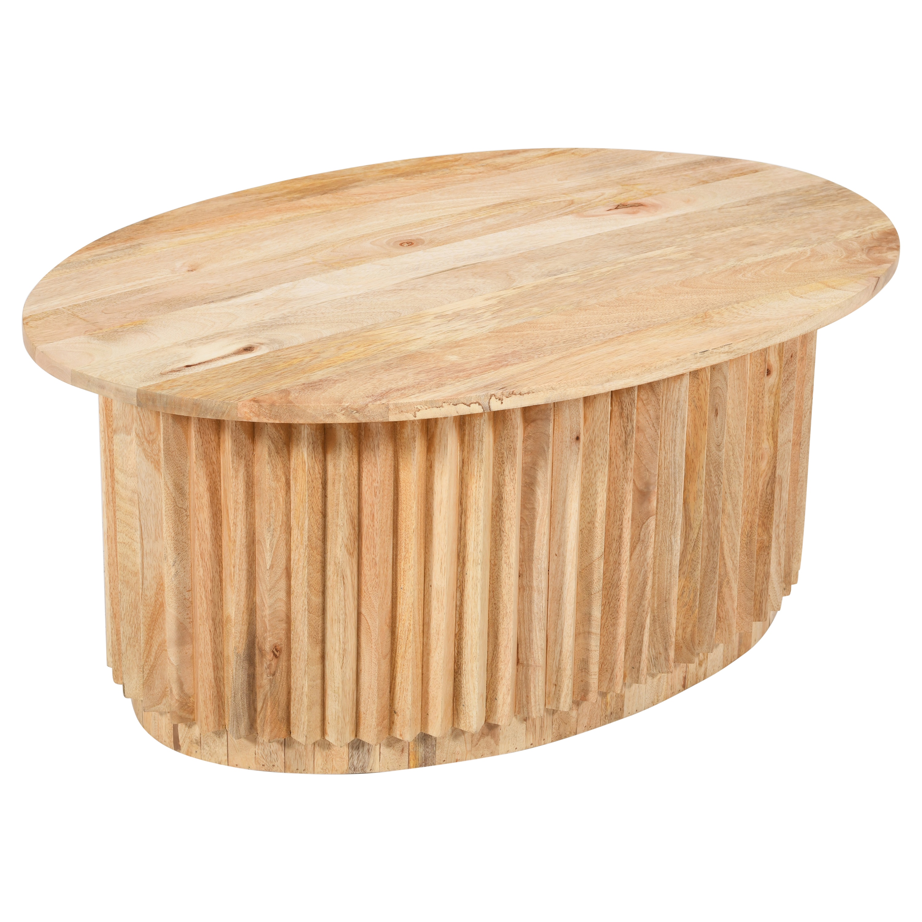 Natural Brown Oval Mango Wood Coffee Table with Hidden Storage