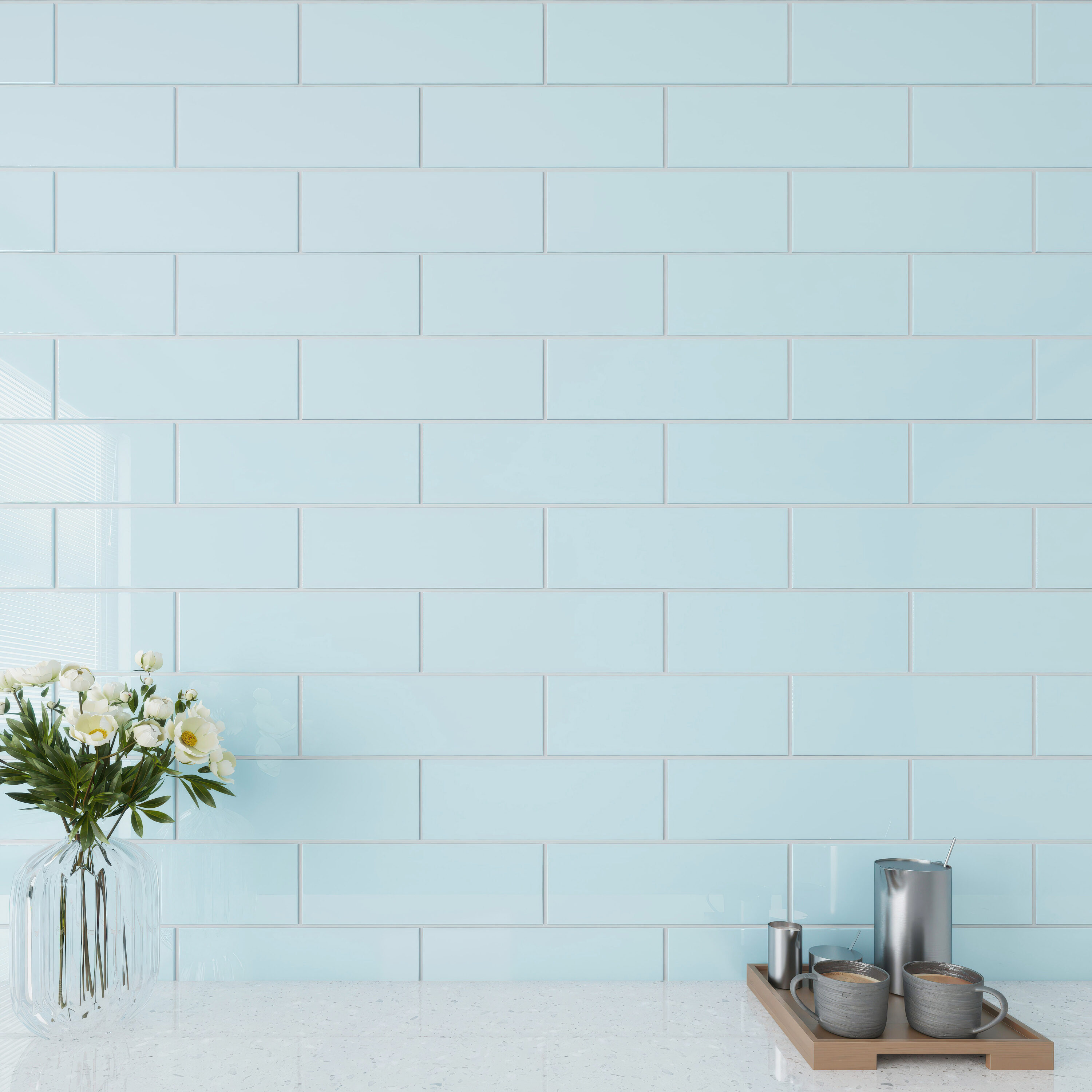 Giorbello Classic Premium Morning Sky Blue 6-in x 12-in Glossy Glass Subway Wall Tile (5-sq. ft/ Carton)