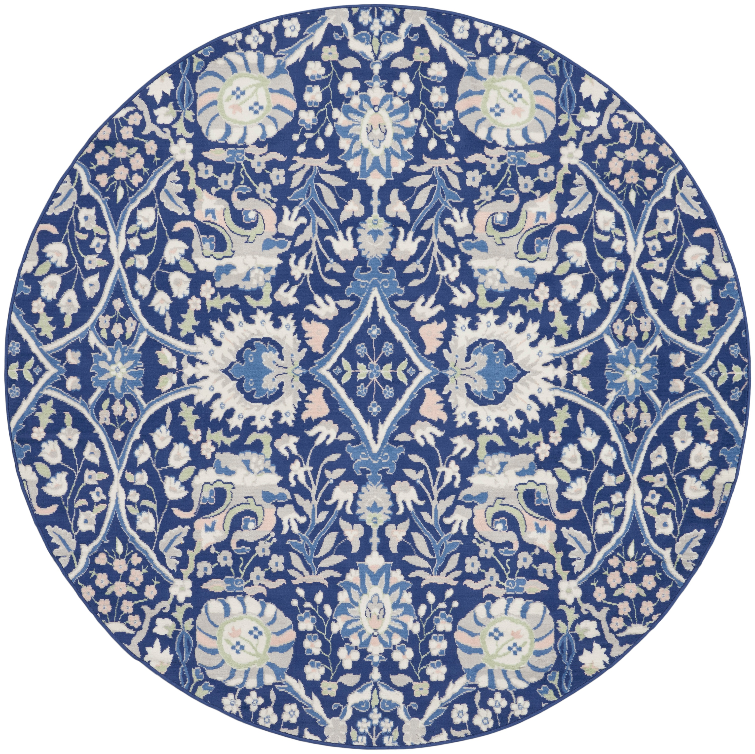 Navy Multicolor Floral Round 8' Synthetic Area Rug