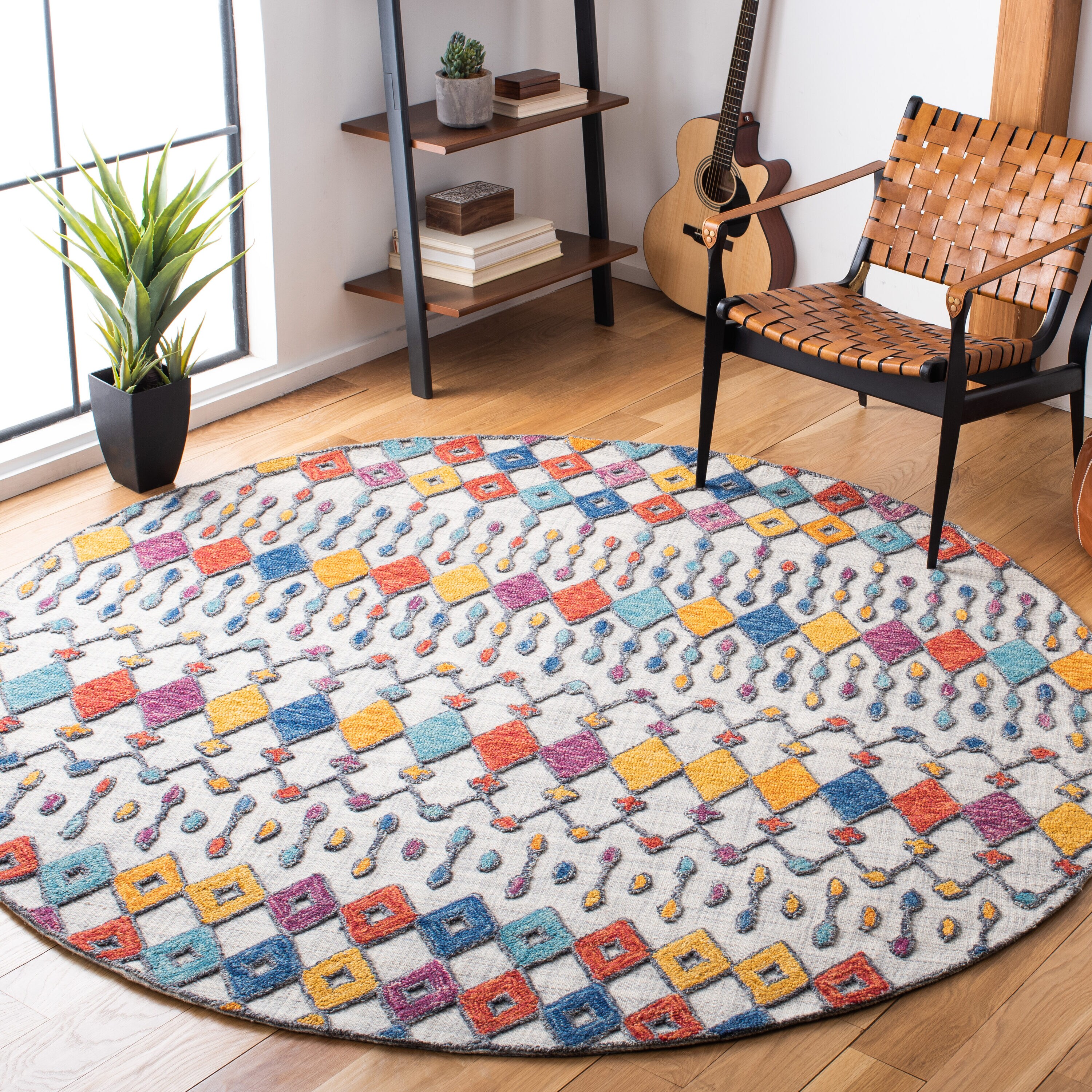  Aspen 531 Light Gray/Blue Bohemian 7ft x 7ft Round Rug