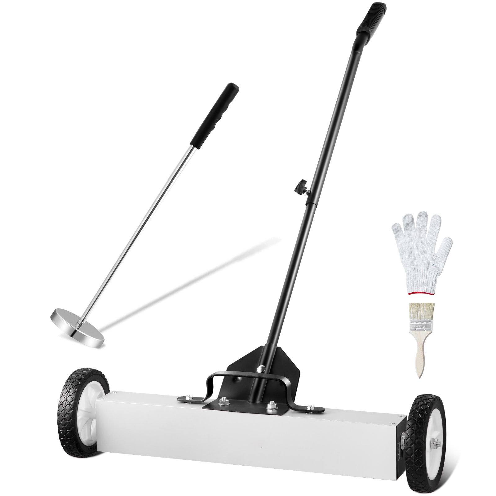 VEVOR SCCXQSQTZ24304454V0 24-Inch Magnetic Sweeper with Wheels 50 lbs Capacity with Telescoping Magnetic Pickup Tool Adjustable Handle Magnetic Pickup Sweeper to Pick Up Nails and Screws for Workshop Garage Yard