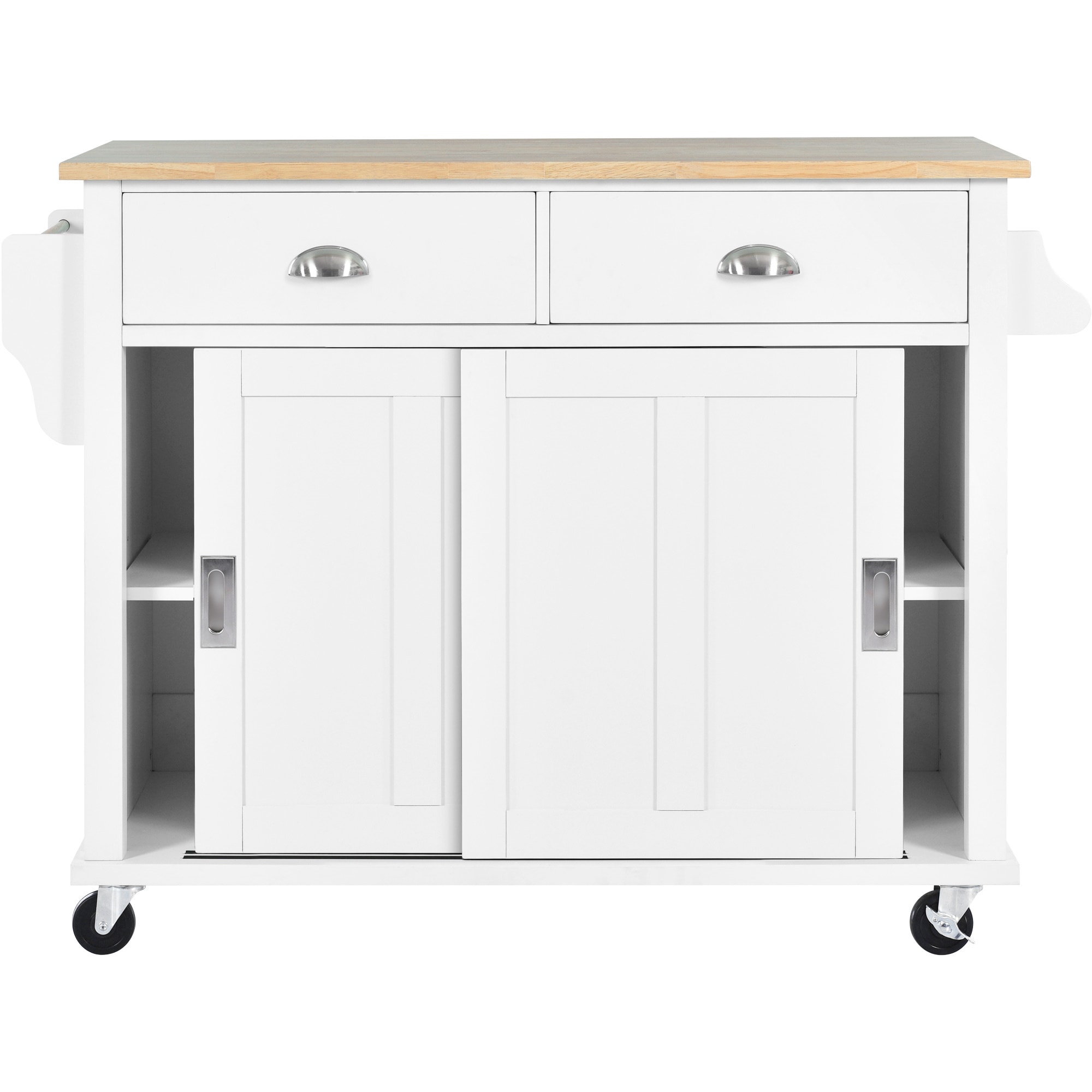 BABOOM White Mdf Base with Wood Top Rolling Kitchen Island (20.5-in x ...