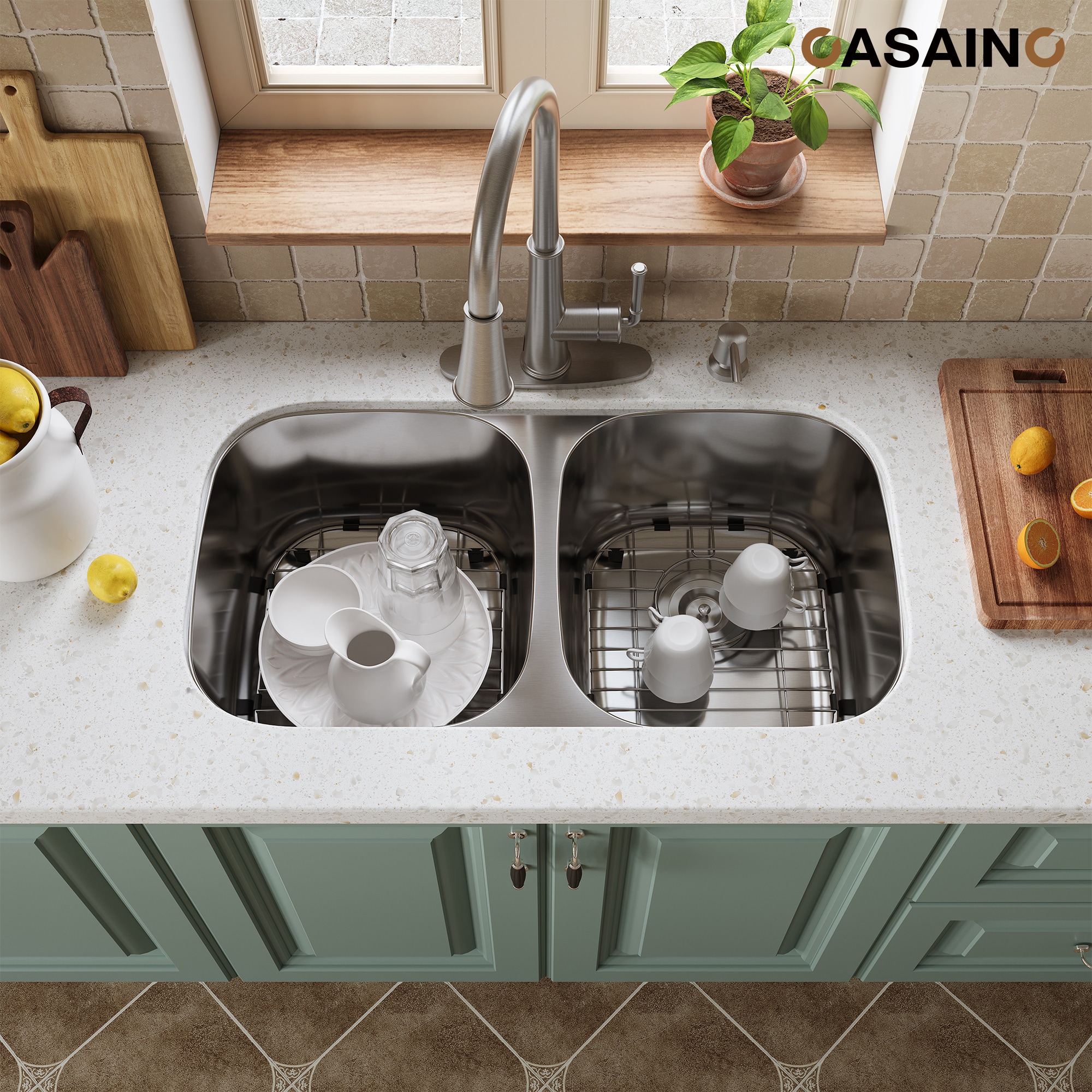 32'' Stainless Steel Double Bowl Undermount Kitchen Sink