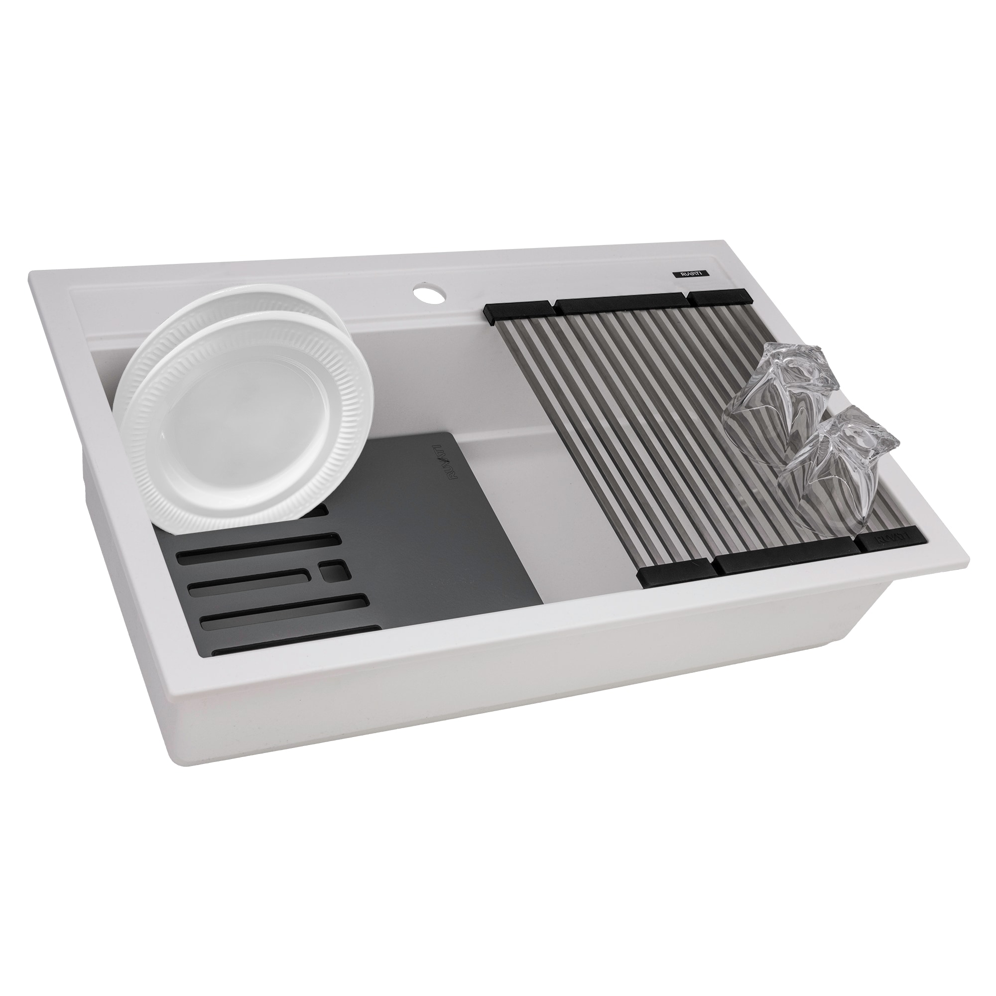 Ruvati RVG1631WH epiCube Drop-in 31-Inches x 20-Inches Composite Single bowl 1-Hole Workstation Kitchen Sink