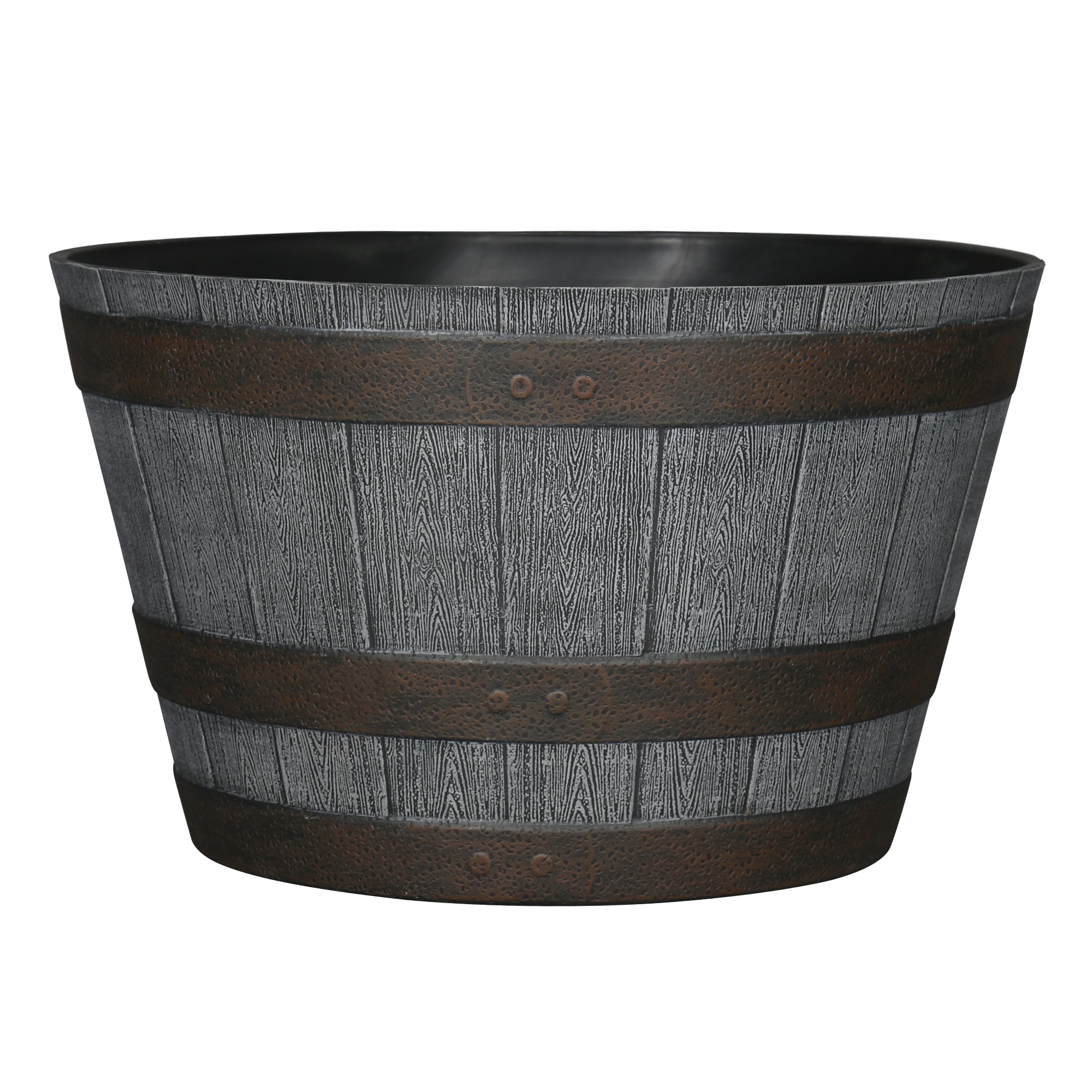 Style Selections PLR0115TYH Round 14.73-in W x 9.17-in H x 14.73-in D Gray Resin Rustic Indoor/Outdoor Planter