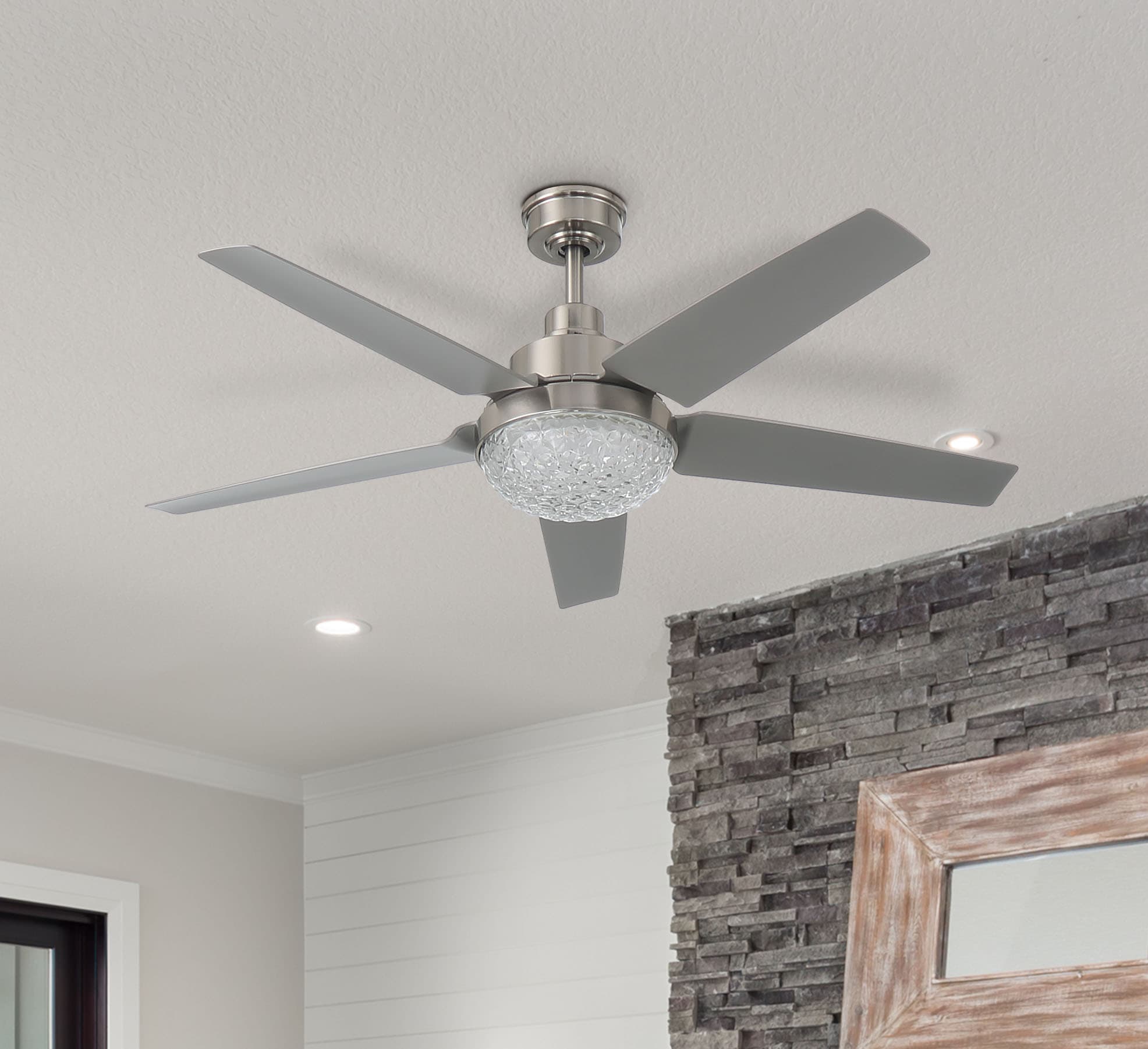 Harbor Breeze AR37A-52BN Avalyn 52-in Color-Changing Integrated LED Brushed Nickel with Matte Silver Blades Ceiling Fan With Light - Remote Included ( 5 -Blade )