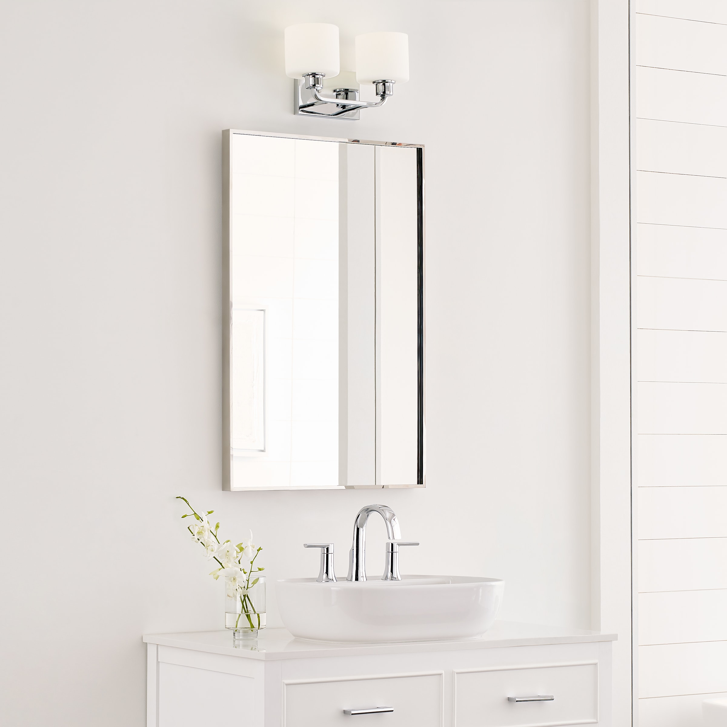 Canfield Chrome 2-Light Wall Sconce with Etched Glass Shade
