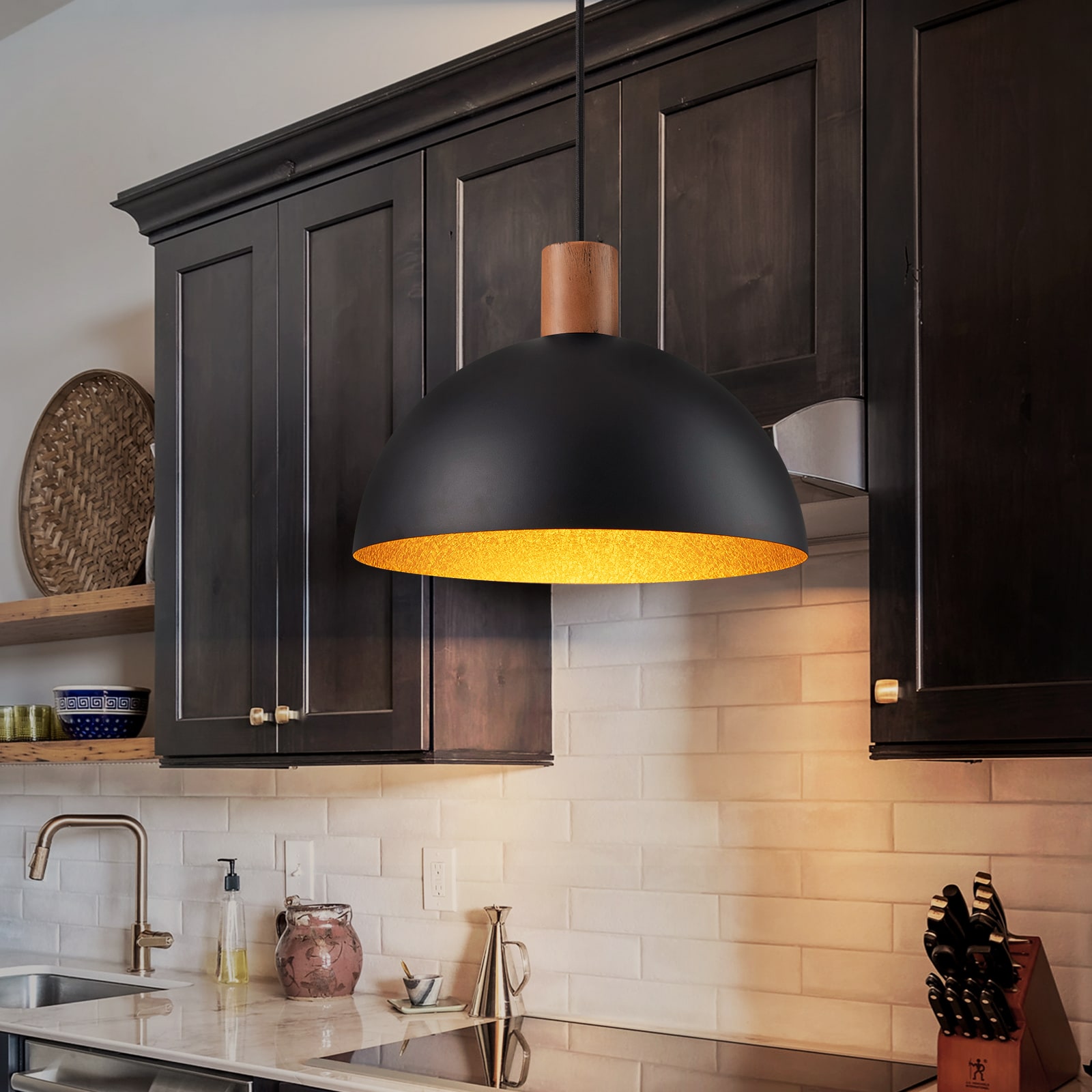 EDISLIVE Y81010000068808 1 -Light Black Industrial Dome Small Hanging Kitchen island light