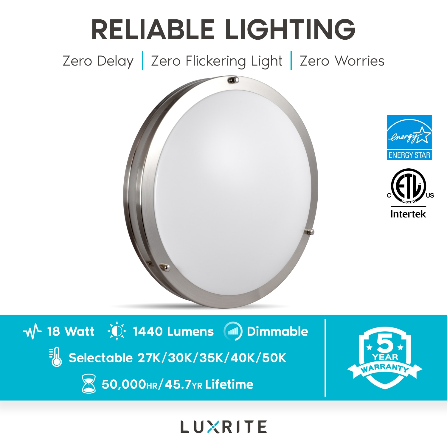 14 Inch Chrome LED Flush Mount Ceiling Light with Color Selectable