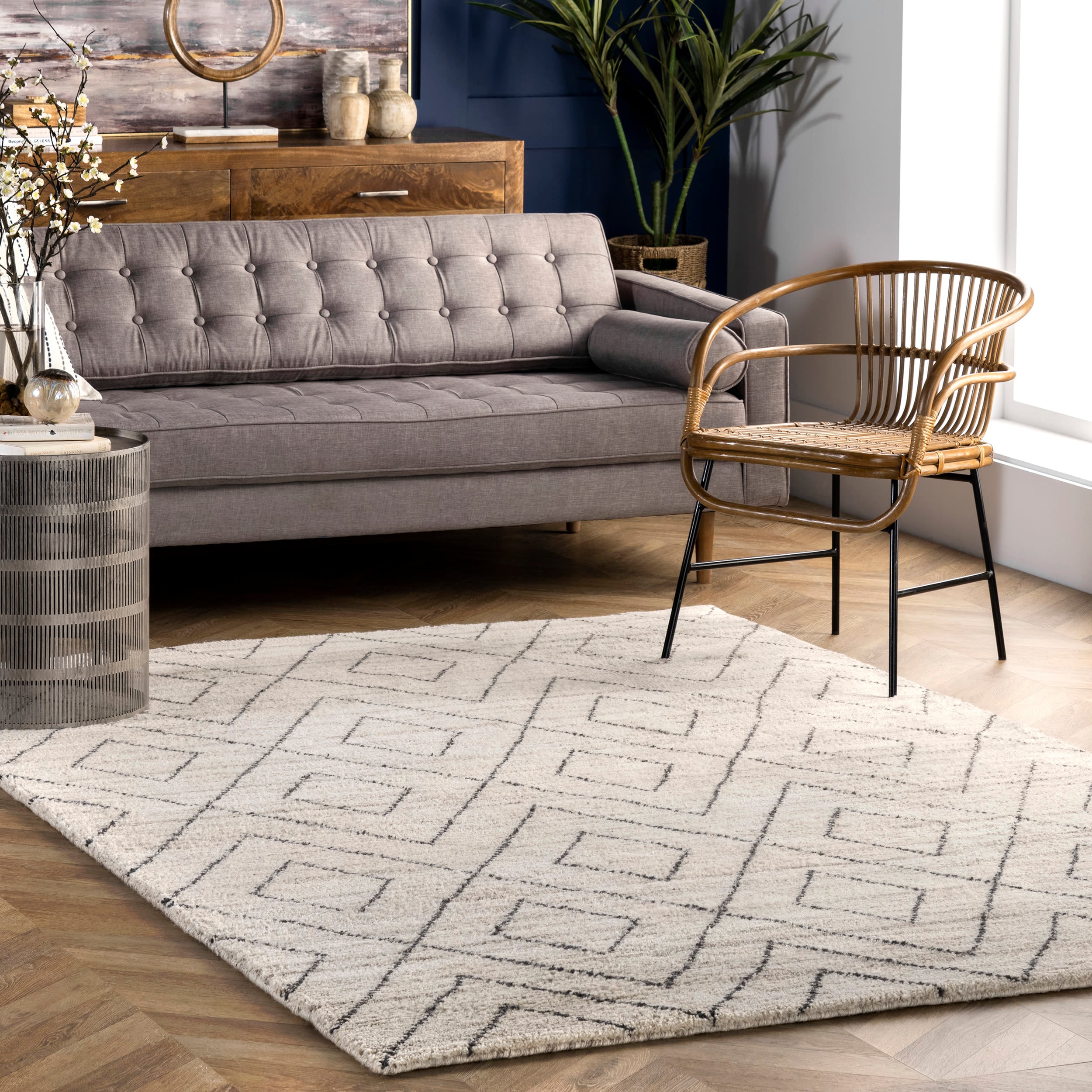 nuLOOM MTNC01A-8010 Tia 8 x 10 (ft) Knotted Wool Beige Rectangular Indoor Geometric Area rug