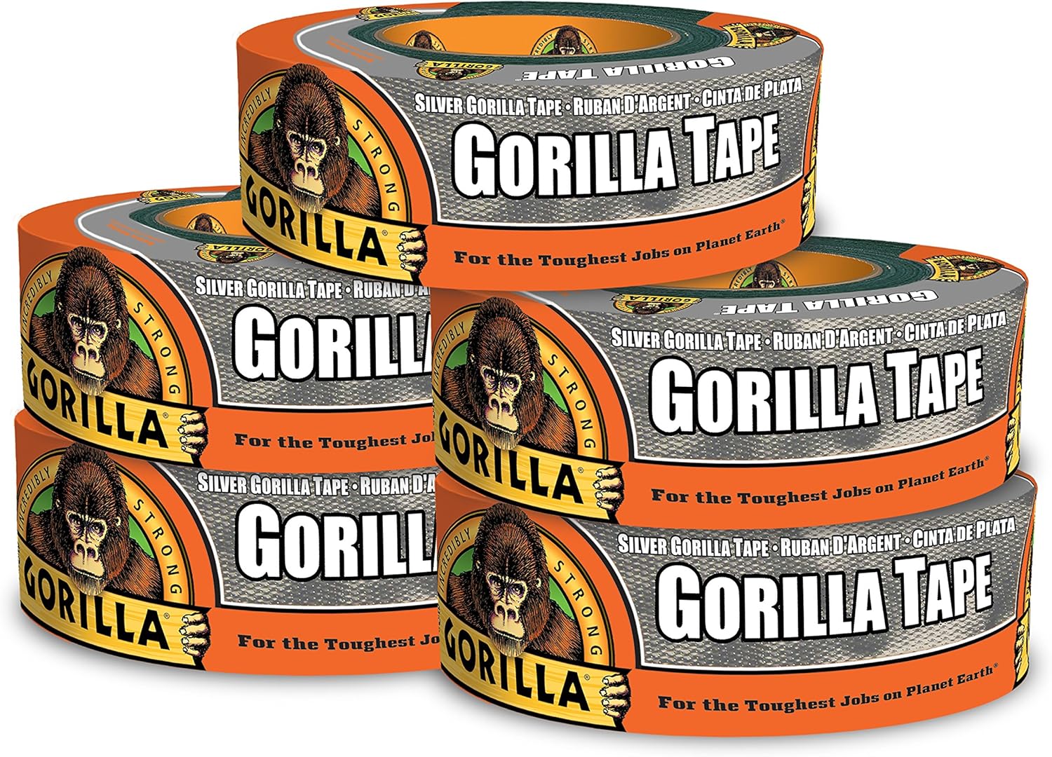 Gorilla Silver Duct Tape - 1.88in x 35 yd - Pack of 5 - Heavy-Duty and Waterproof #DFP-A-403449QTY-5