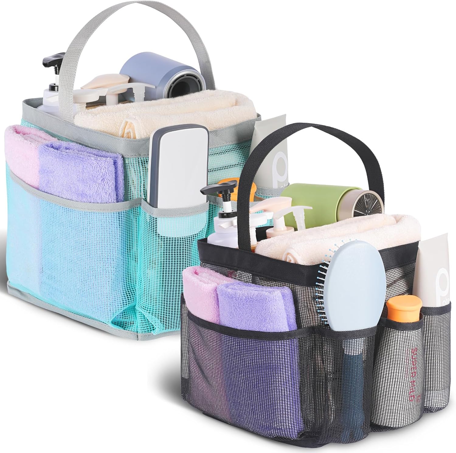 EUDELE  2 Pack Mesh Shower Caddy Portable for College Dorm Room Essentials Shower Caddy Dorm with 8-Pocket Large Capacity Shower Bag for Beach Swimming Gym
